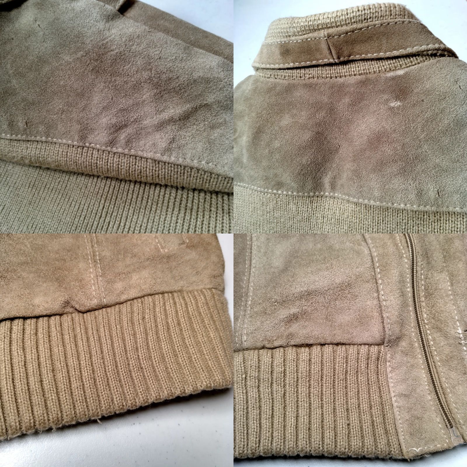 Vintage VINTAGE Carrington Sweater Jacket Men L Beige Leather Cowhide Knit Full Zip Size US L / EU 52-54 / 3 - 8 Thumbnail