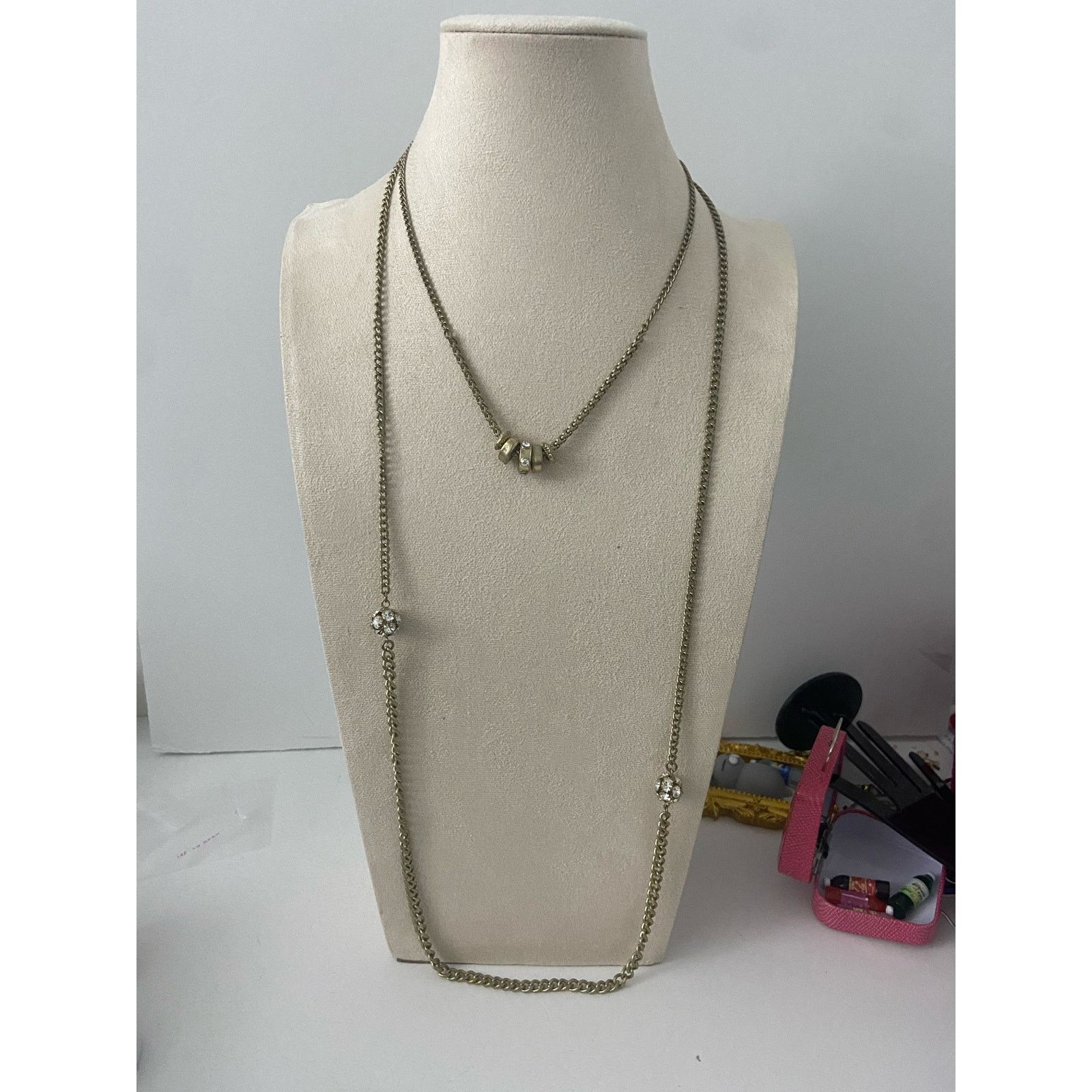 Other chain necklace gold tone with rhinestone Size ONE SIZE - 1 Thumbnail