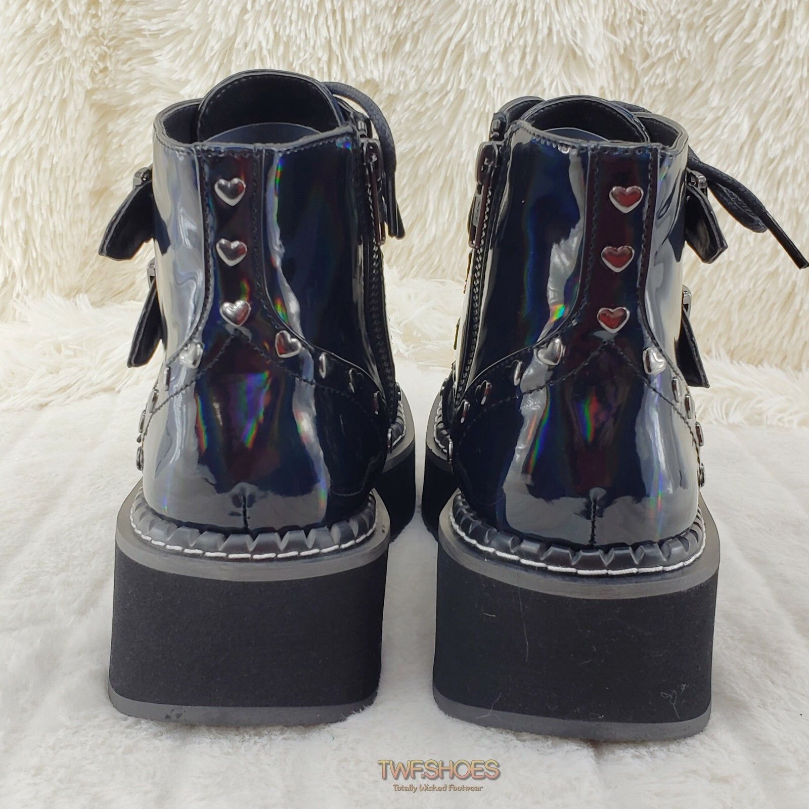 Demonia Cult DEMONIA Emily 315 Black Holo Patent Heart Stud Platform Ankl Size US 6 / IT 36 - 4 Thumbnail