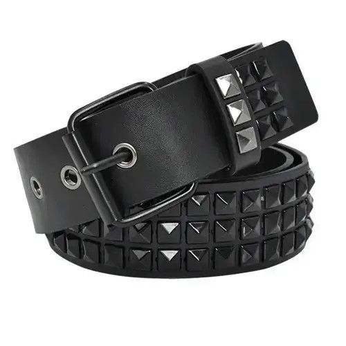 Leather × Vintage All Black Leather Rivet Belt Size ONE SIZE - 4 Thumbnail