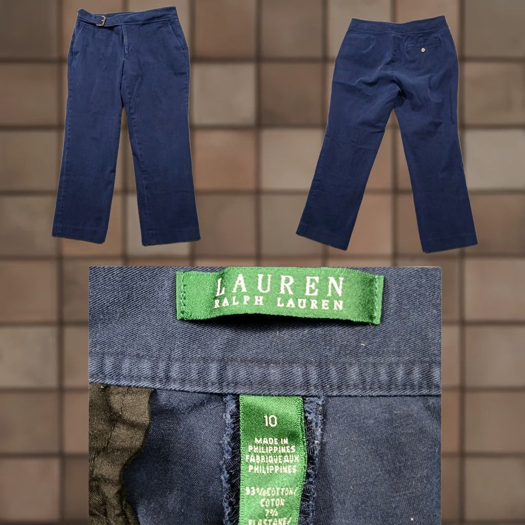 Ralph Lauren Lauren Ralph Lauren Pants Women's 10 Blue Straight Leg Cotton Belted Pockets Wrinkle Resistant Casual Workwear Chino Capris - Navy Blue - 10 - Womens Size 32" / US 10 / IT 46 - 1 Thumbnail