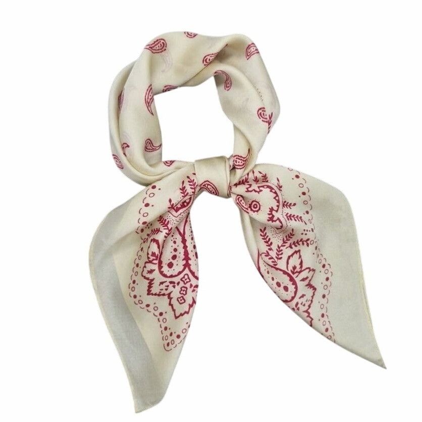 Other ❤️Elegant Bandana Square Scarf Silky Satin Soft WHITE RED Wr Size ONE SIZE - 3 Thumbnail