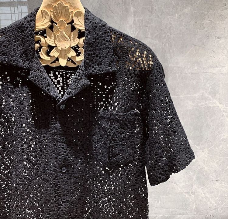 Designer Men Vintage Crochet Shirt Holiday Beach Size US L / EU 52-54 / 3 - 2 Thumbnail