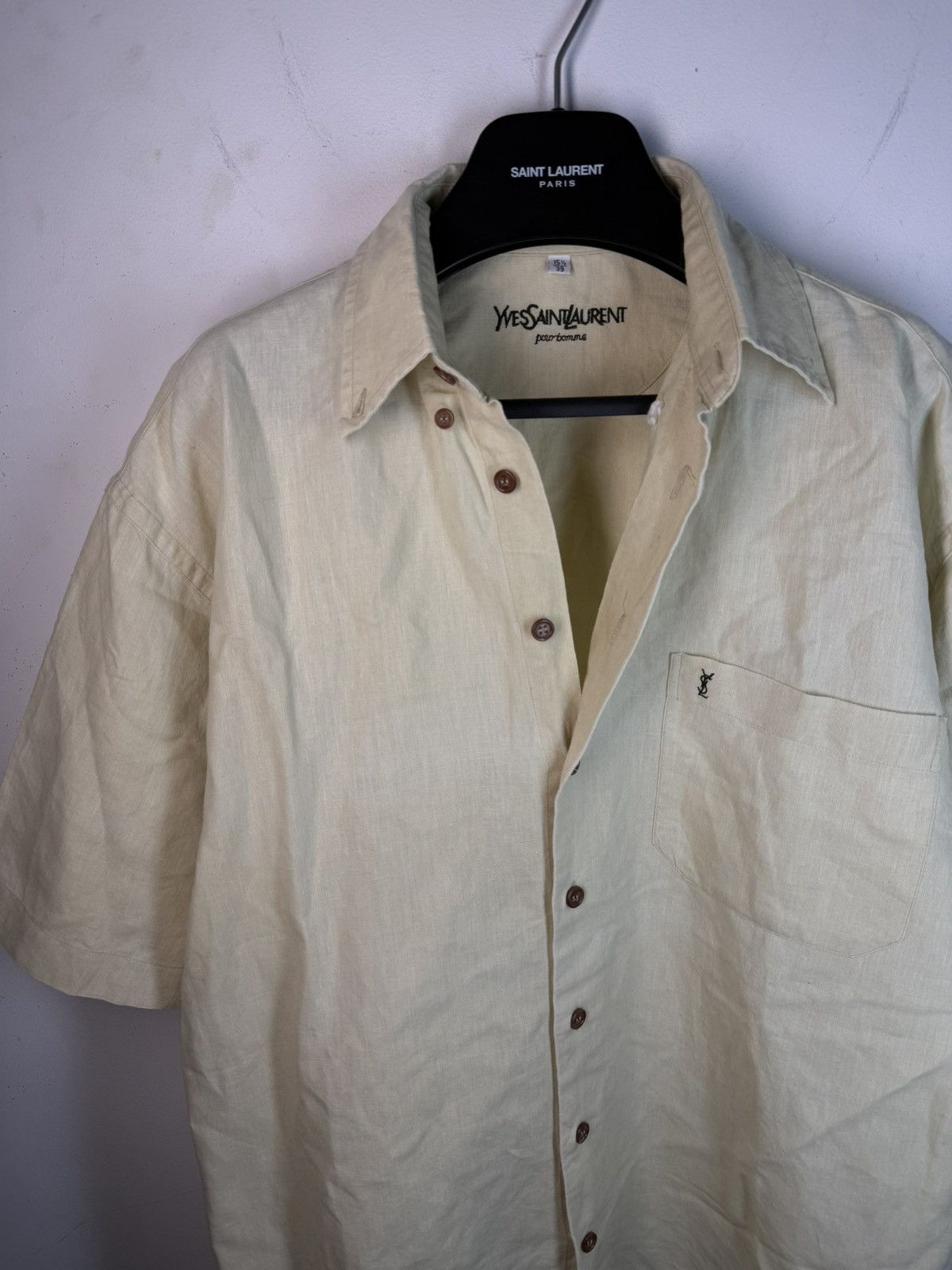 Yves Saint Laurent Linen 90s YSL Shirt Beige Lemon Summer Yves Saint Laurent Size US M / EU 48-50 / 2 - 17 Thumbnail
