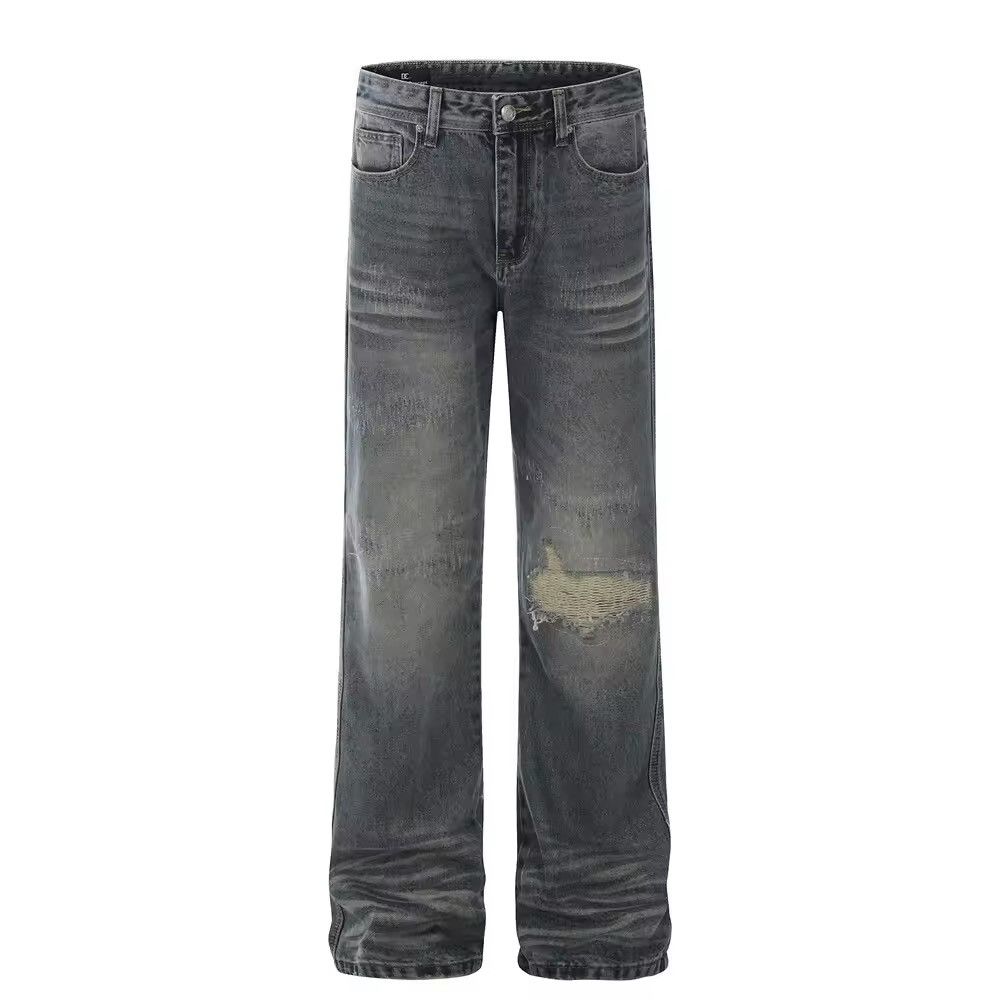 Japanese Brand Blue Distressed Worn Holes Straight Jean Size US 29 - 5 Thumbnail