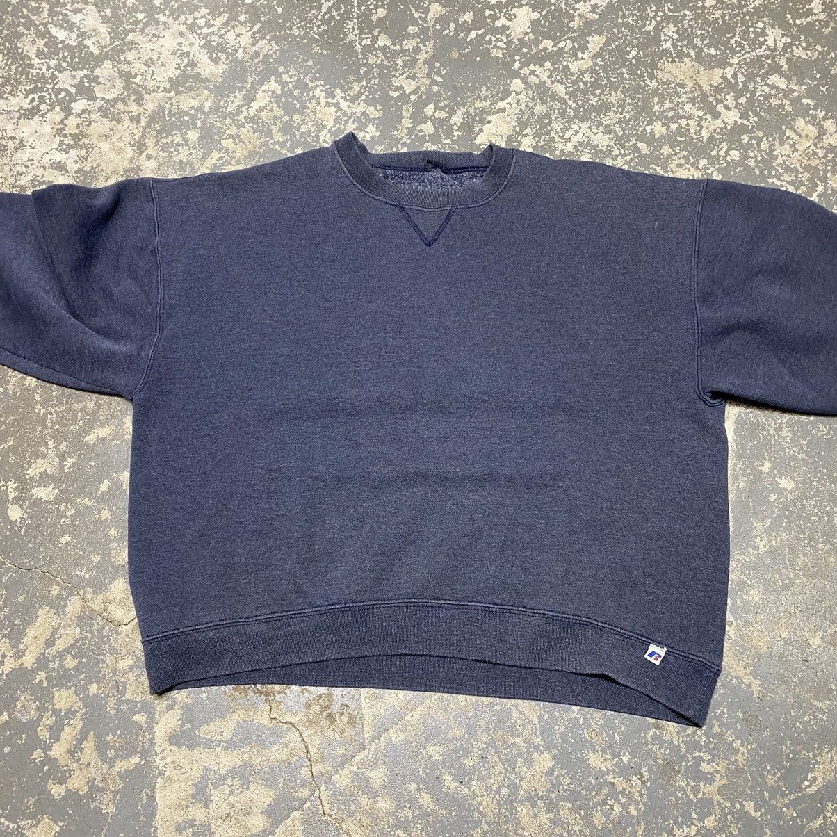 Russell Athletic × Vintage Vintage Russell Athletic Grey/Navy Blank Boxy Crewneck Hoodi Size US XL / EU 56 / 4 - 3 Thumbnail