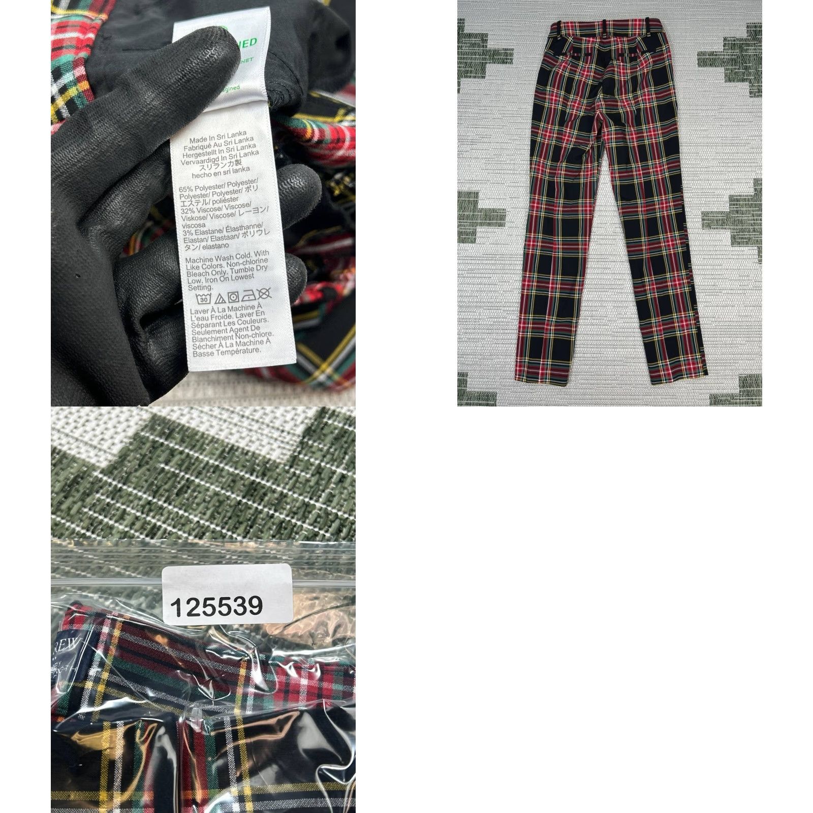 J.Crew VINTAGE J. Crew Pants Womens 2 Ruby Full Length Black Red Plaid Slim Fit New Size 26" / US 2 / IT 38 - 8 Thumbnail