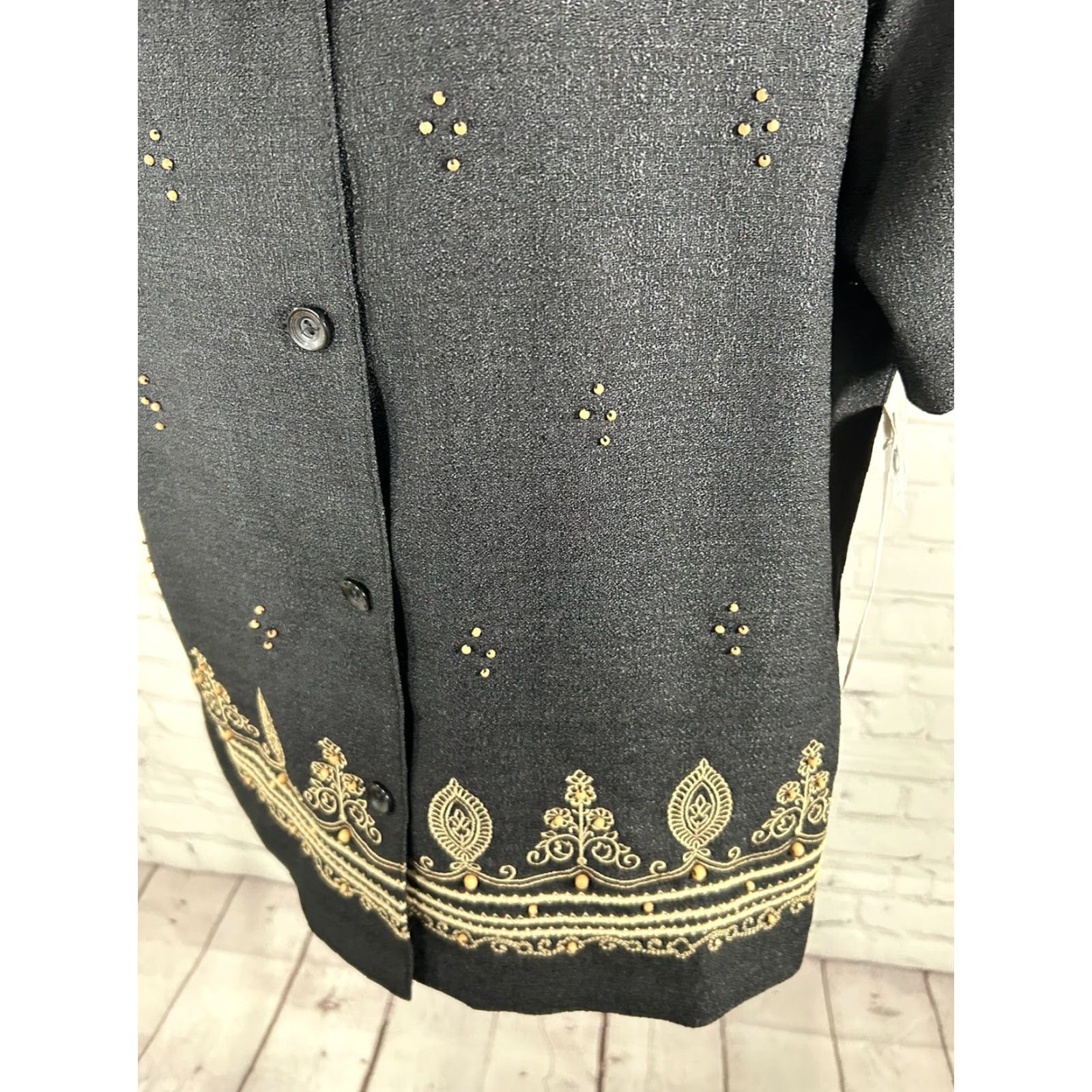 Vintage NWT Alfred Dunner Black Beaded Embroidered Shoulder Padded Shirt Women’s 8 Size M / US 6-8 / IT 42-44 - 6 Thumbnail