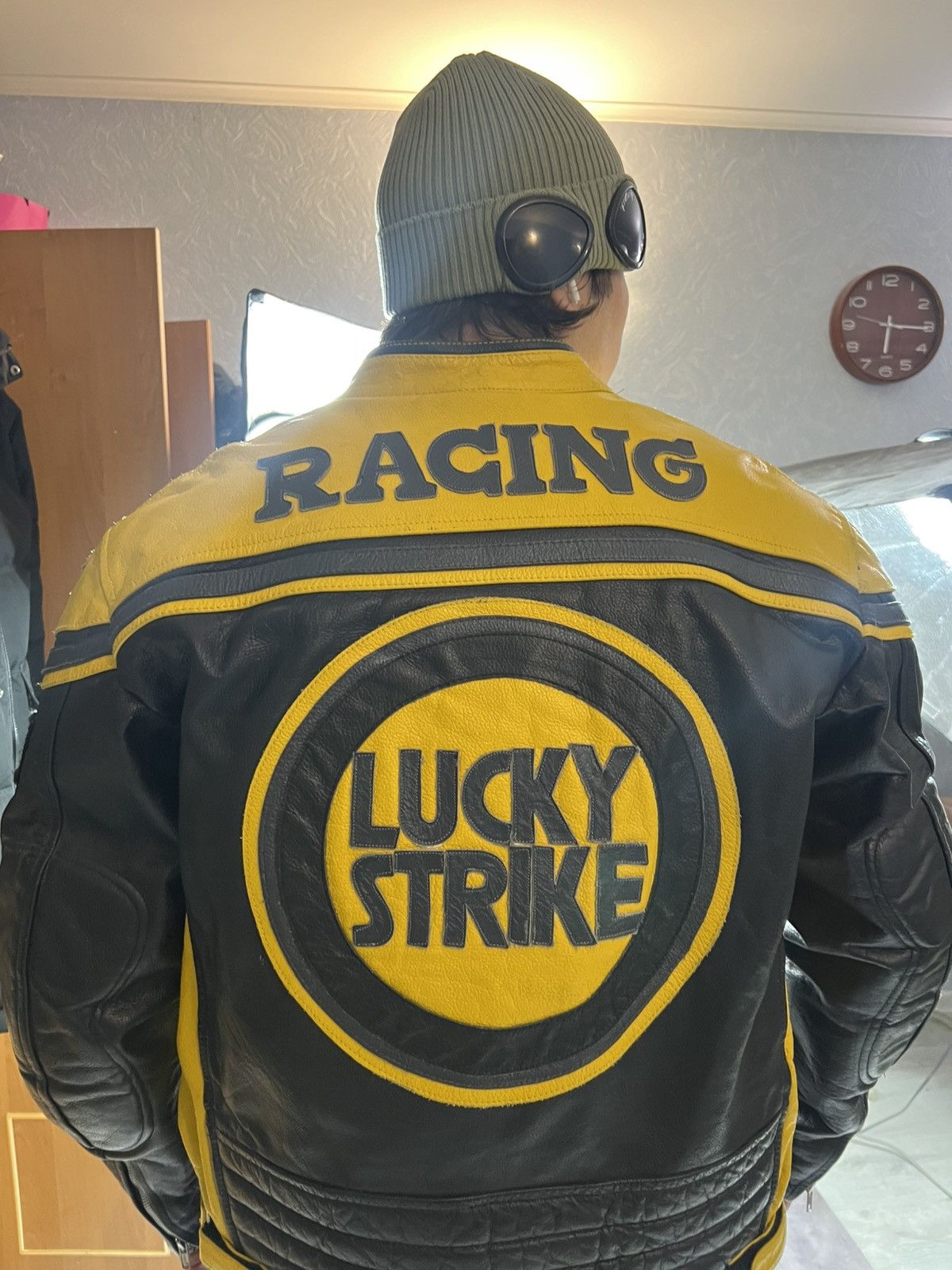 Rare! Lucky Strike Racing Leather Jacket Real Leather Vtg