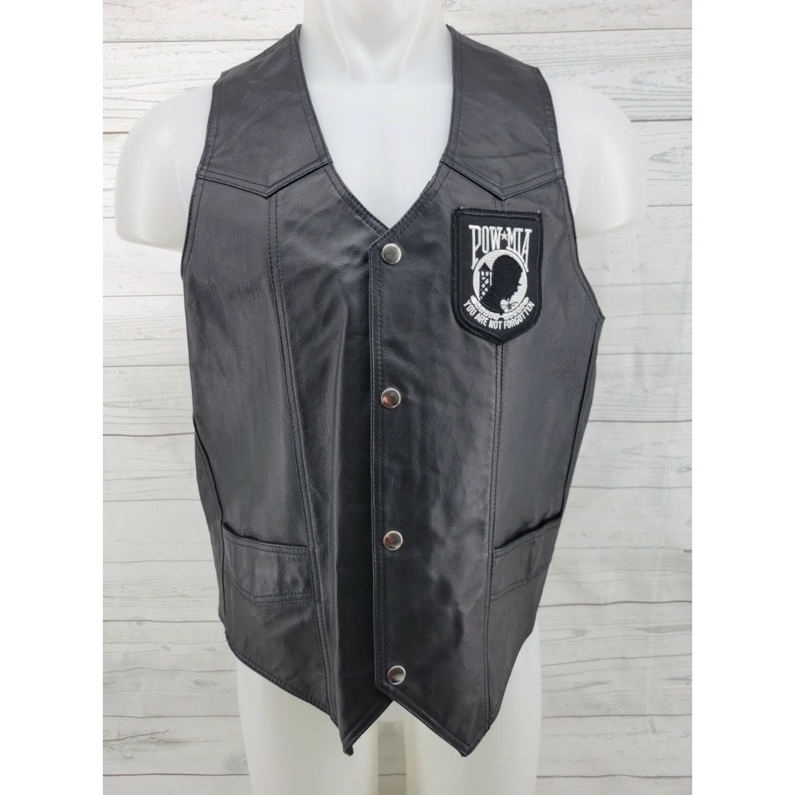 Vintage VINTAGE Oscar Piel POW MIA Leather Vest Black Medium Men Vest Size US M / EU 48-50 / 2 - 2 Thumbnail