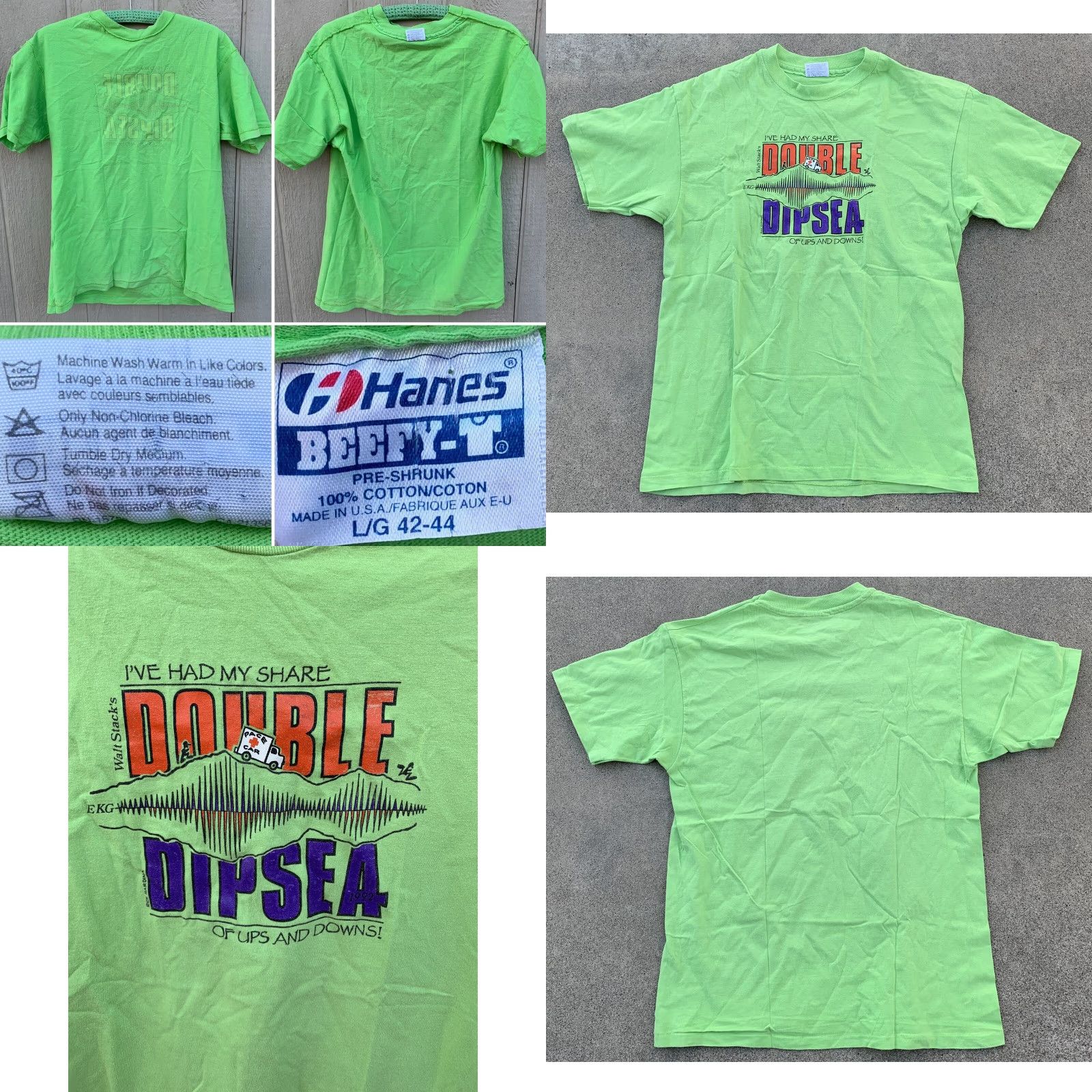 Hanes VINTAGE Hanes Beefy-T T-Shirt Men 90s 1990s Walt Stacks Double Dipsea 1992 Green Short Sleeve Crew Neck Size L Graphic Print Size US L / EU 52-54 / 3 - 9 Thumbnail