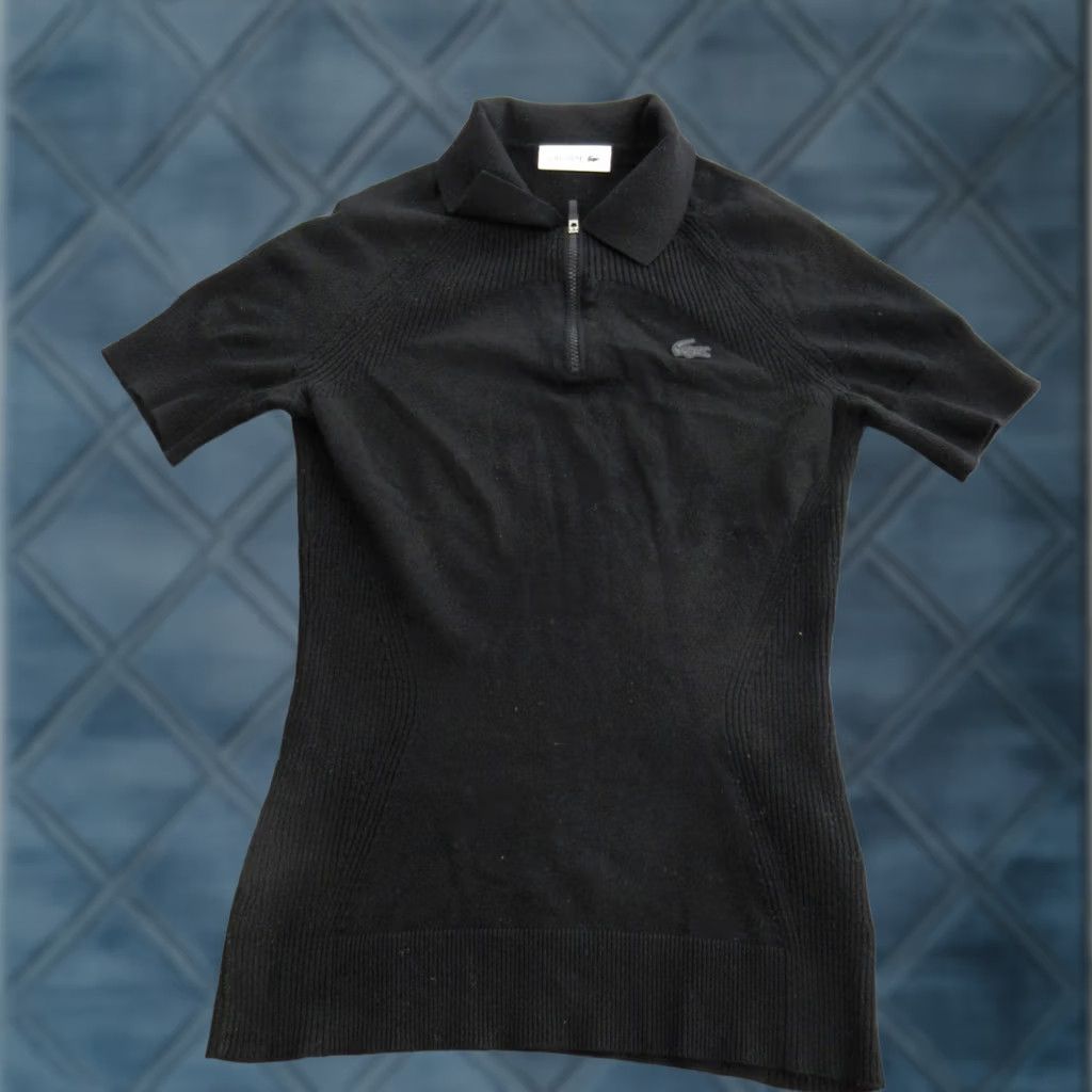 Lacoste Lacoste Womens Sweater Short Sleeve Collared Knit Pullover 1/4 Zip Black 38 XS? Size XS / US 0-2 / IT 36-38 - 1 Thumbnail