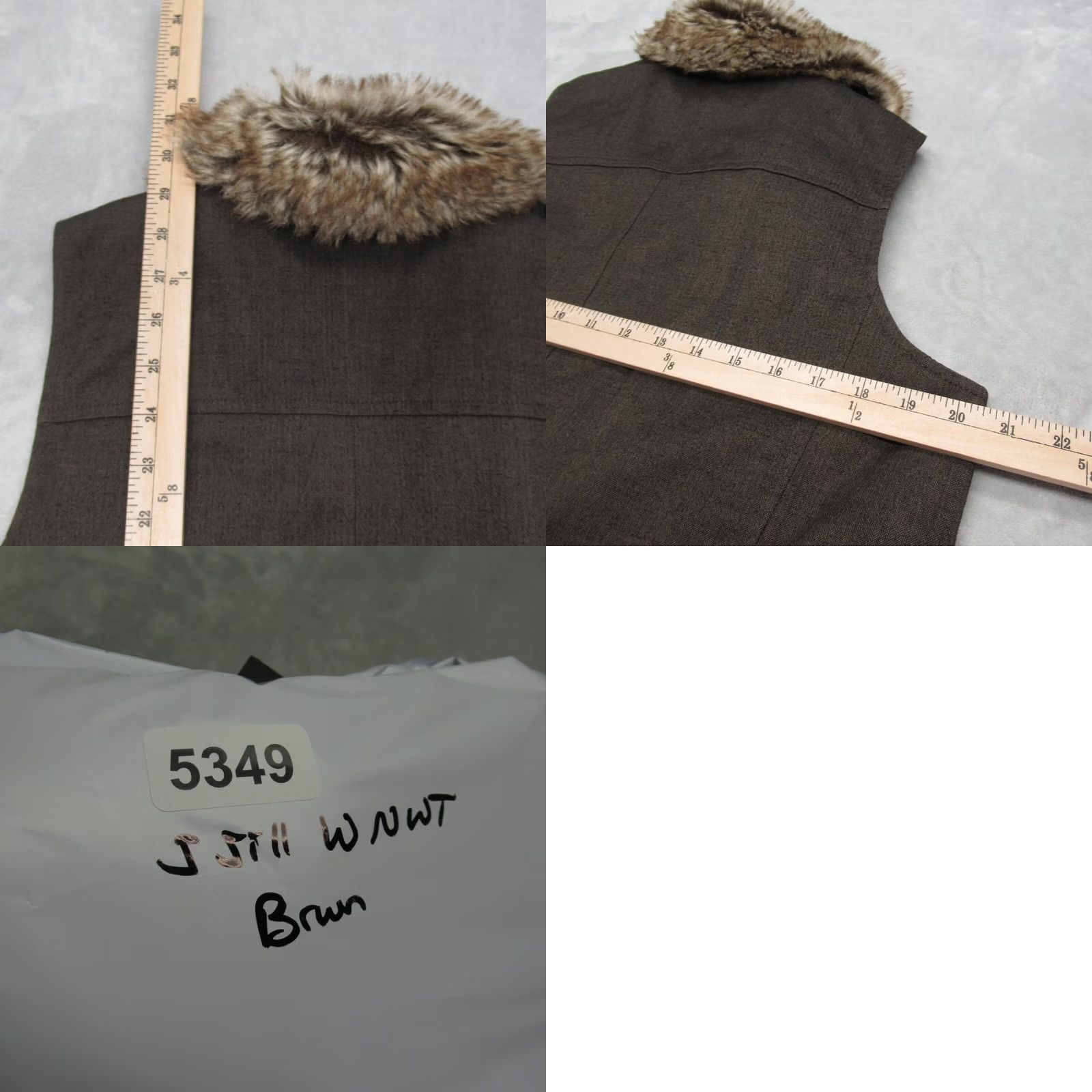 J. Jill J Jill Vest Womens Medium Brown Pockets Cinch Waist Faux Fur Collar Full Zip NEW Size M / US 6-8 / IT 42-44 - 9 Thumbnail