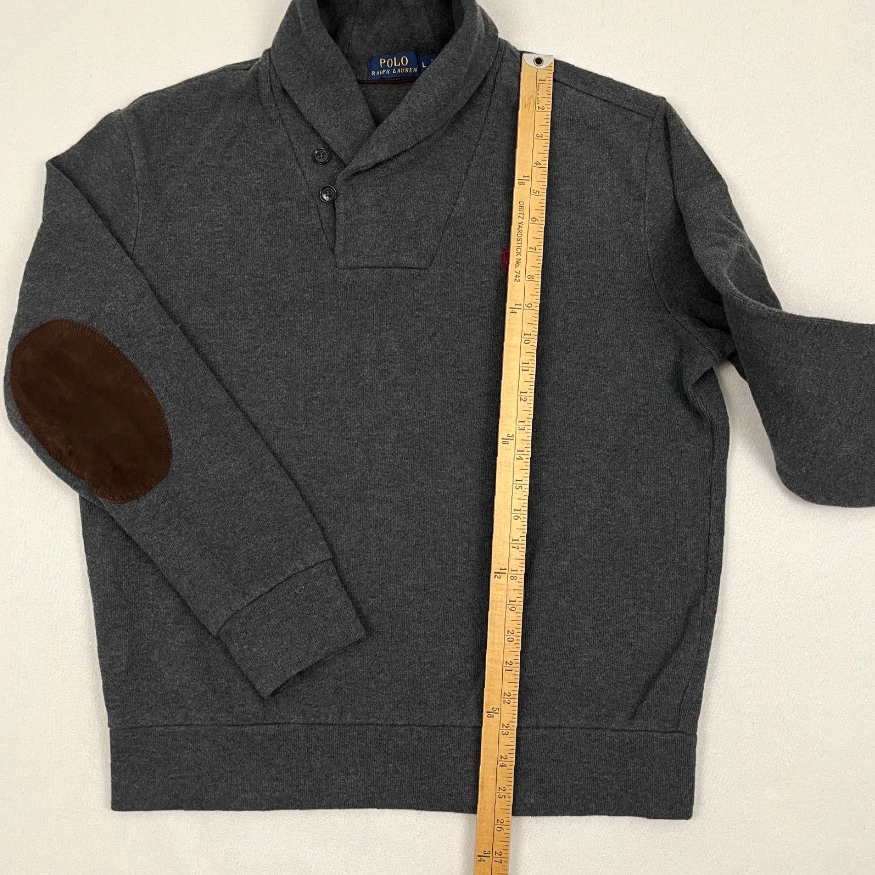 Polo Ralph Lauren Polo Ralph Lauren Sweater Mens L Gray Elbow Patch Shawl Collar Preppy Casual Knit Size US L / EU 52-54 / 3 - 5 Thumbnail