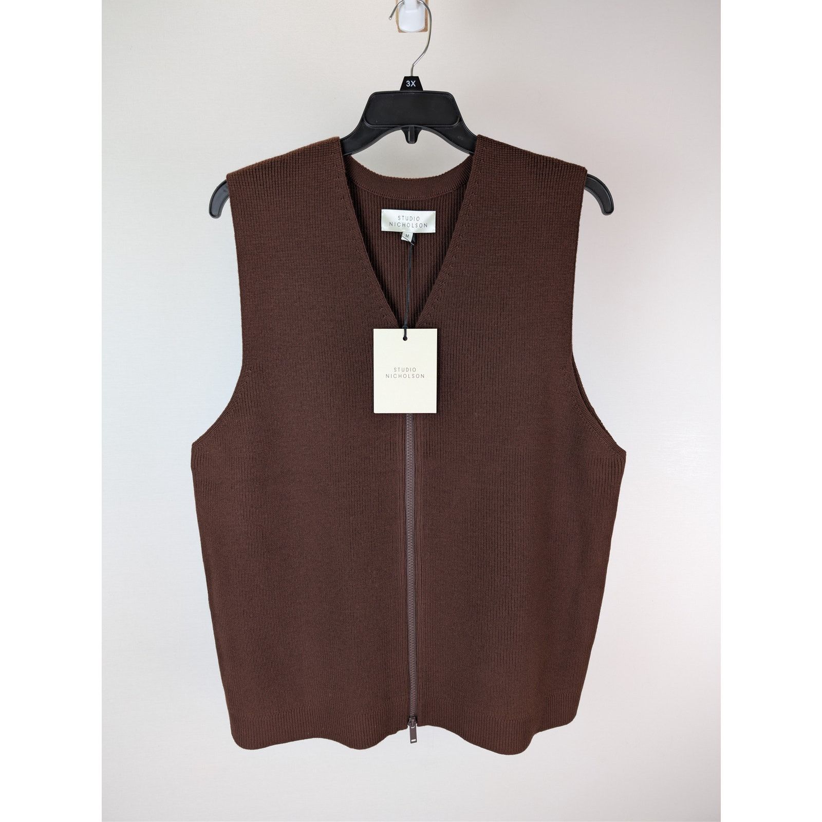 Studio Nicholson o1rshd1 Chesnut Knitwear 12GG Rib Zipped Vest Gilet in Brown Size US M / EU 48-50 / 2 - 2 Thumbnail