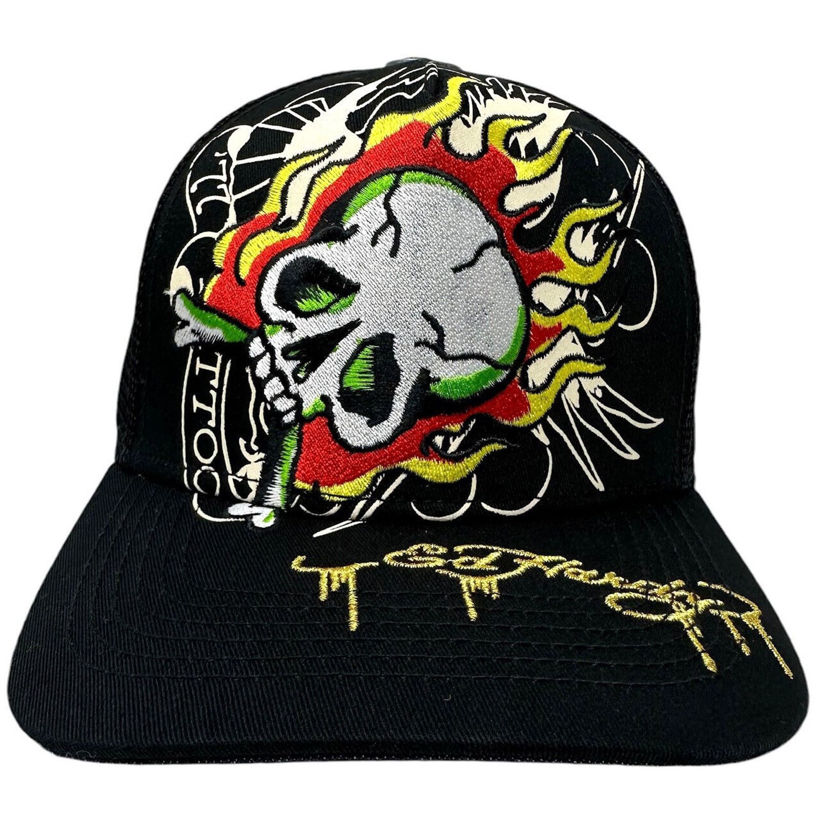 Ed Hardy Ed Hardy Trucker Hat Embroidered Tattoo Fire Skull Cap Size ONE SIZE - 1 Thumbnail
