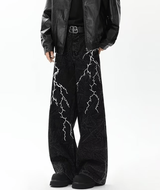 Japanese Brand × Jean American street lightning texture trend hip hop loose jeans Size US 32 / EU 48 - 3 Thumbnail