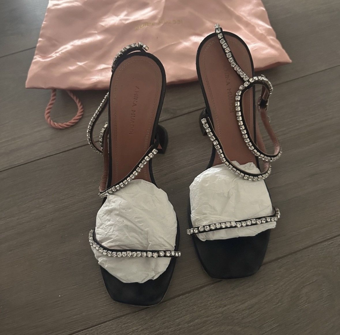 Amina Muaddi Amina Muaddi Gilda 95mm Rhinestone-Embellished Suede Sandals Size US 8 / IT 38 - 2 Thumbnail