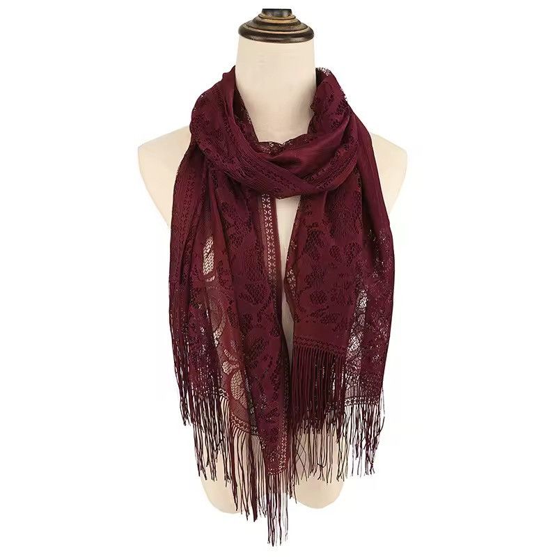 Japanese Brand Floral Lace Scarf Tassel Fringe Shawl Wrap Flower Headscarf Size ONE SIZE - 1 Thumbnail