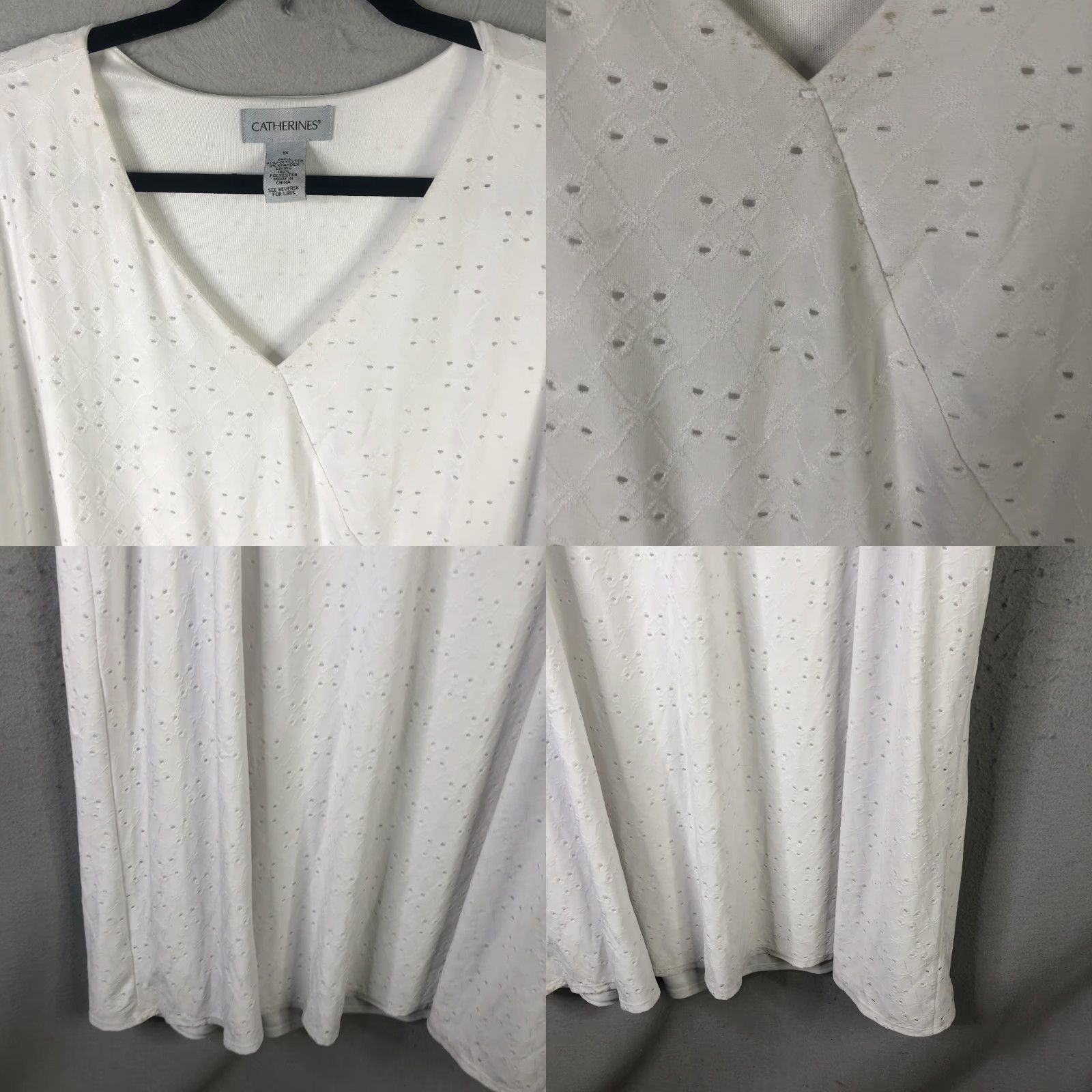 Vintage Catherines Dress Womens 1X White Eyelet Lace Midi Fit Flare Bell Sleeve Boho Size XL / US 12-14 / IT 48-50 - 9 Thumbnail