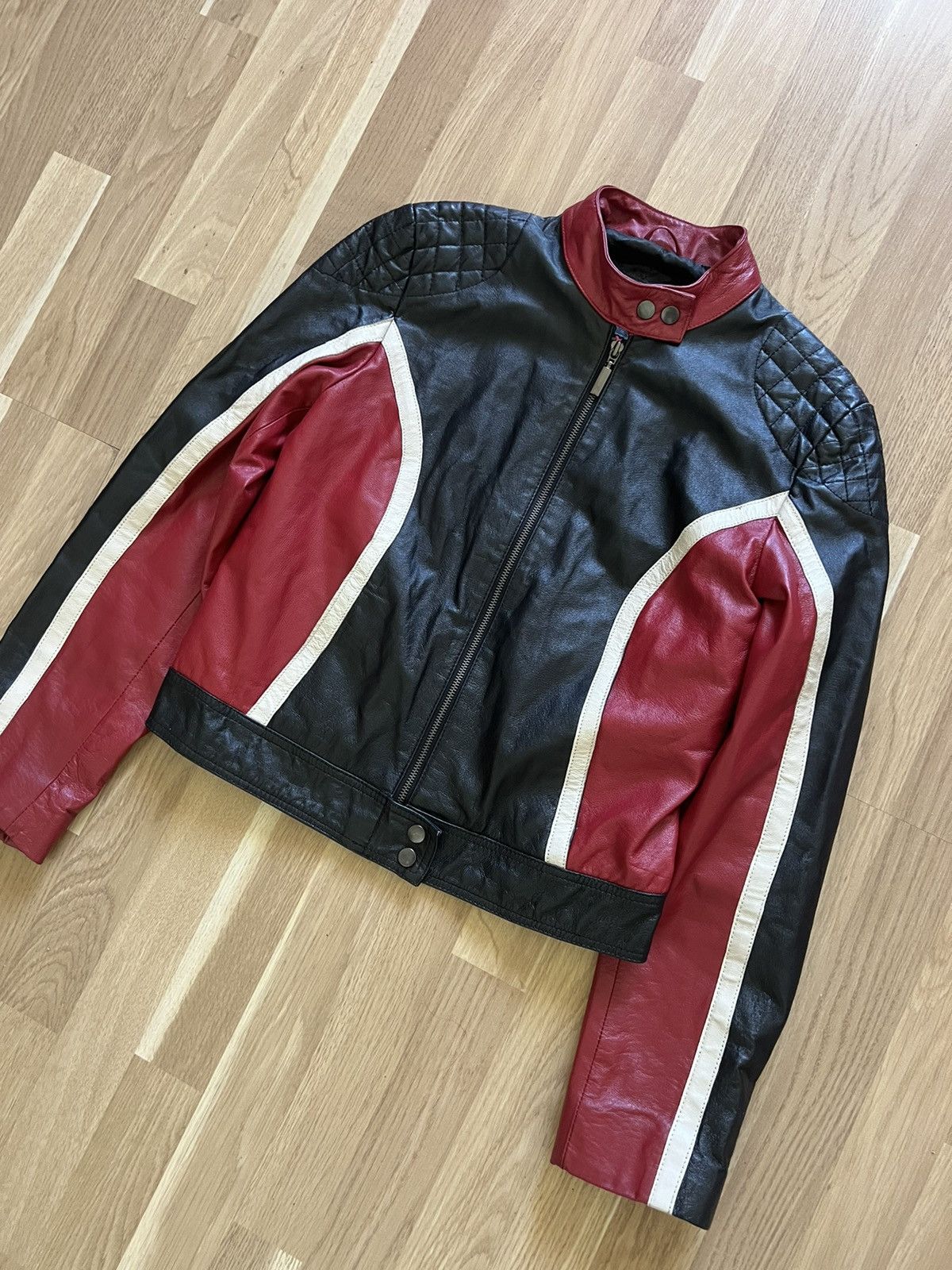 Vintage Vintage racing moto leather jacket cropped y2k style Size M / US 6-8 / IT 42-44 - 3 Thumbnail