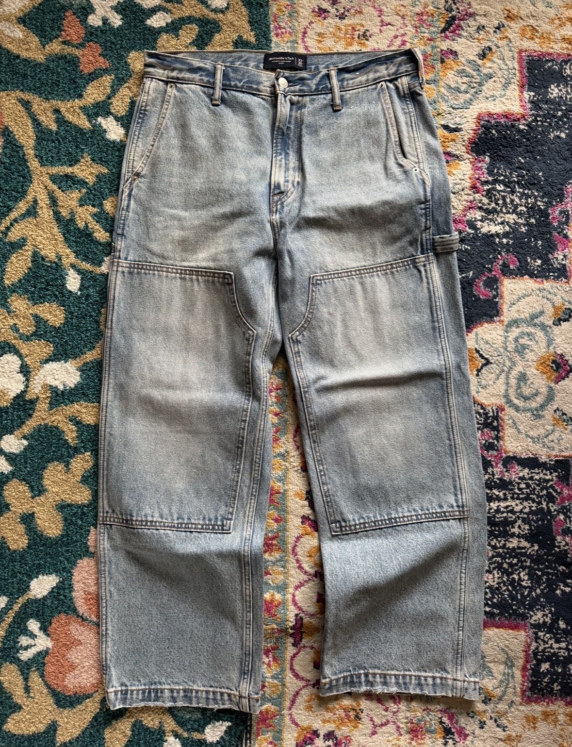 Abercrombie & Fitch Double Knee Carpenter / Painter Jeans - Y2K Light Wash Size US 33 - 1 Thumbnail