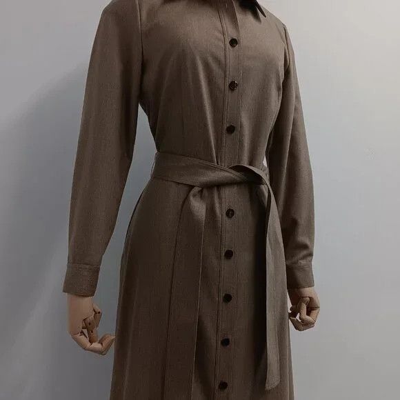 Lafayette 148 LAFAYETTE 148 Camel Merlange Flannel Shirt Dress - Size 4 Size S / US 4 / IT 40 - 5 Thumbnail