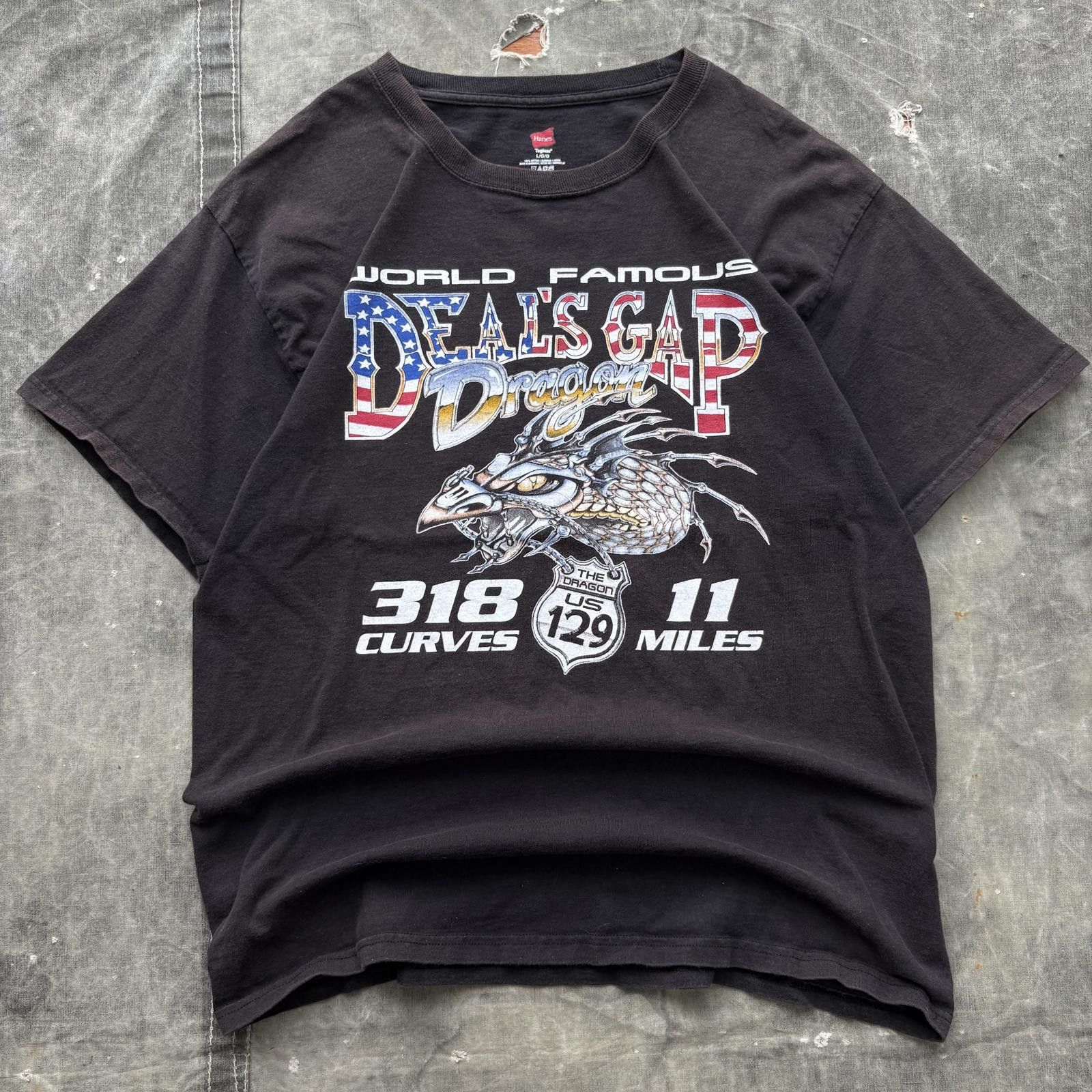 Hanes Vintage Y2K Faded Deal’s Gap Dragon Highway Biker Shirt Size US L / EU 52-54 / 3 - 1 Thumbnail