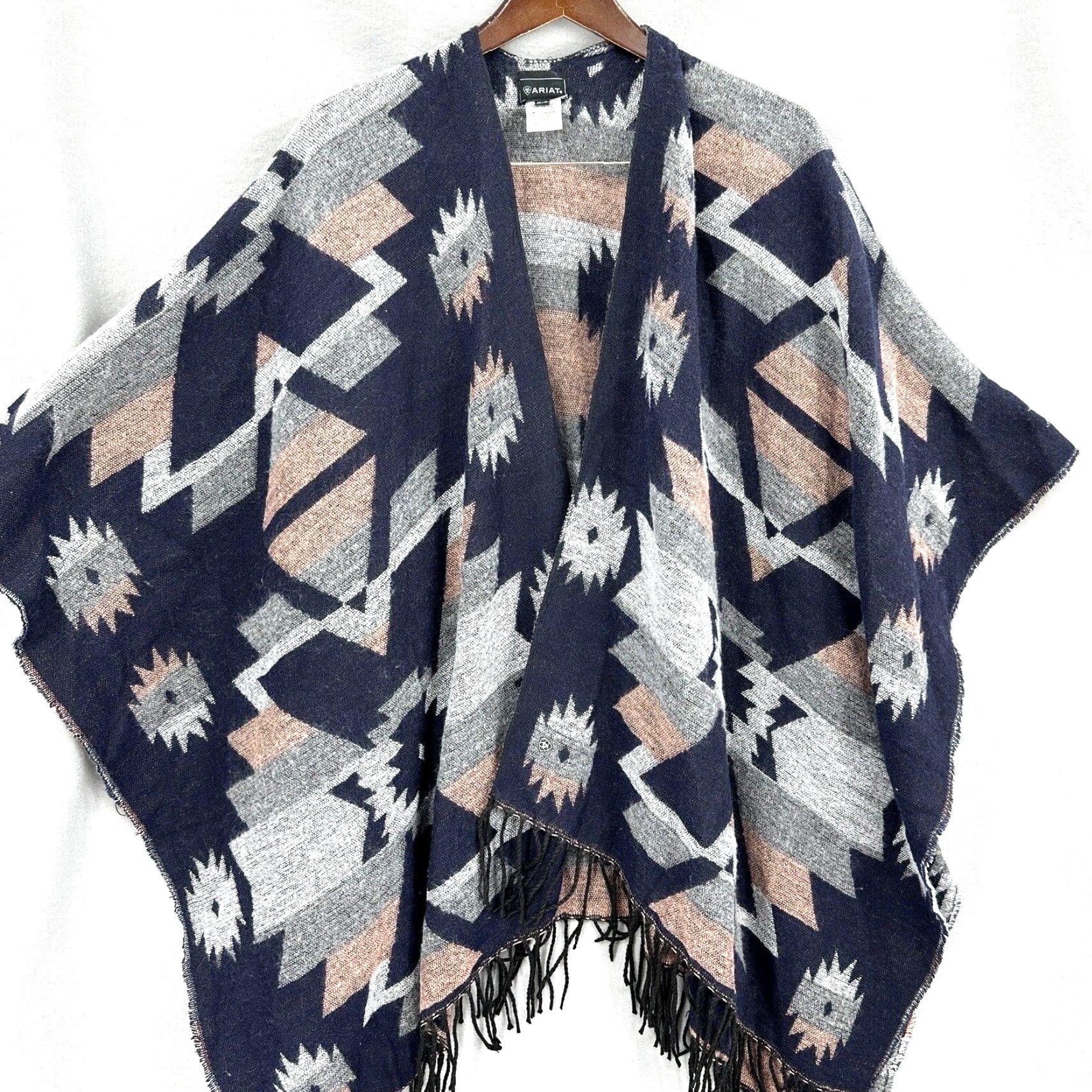 Ariat Ariat Womens Sweater Vest Boho Wrap Western Fringe Solid Black Size One Size Casual Fall Spring Summer Winter Size ONE SIZE - 2 Thumbnail