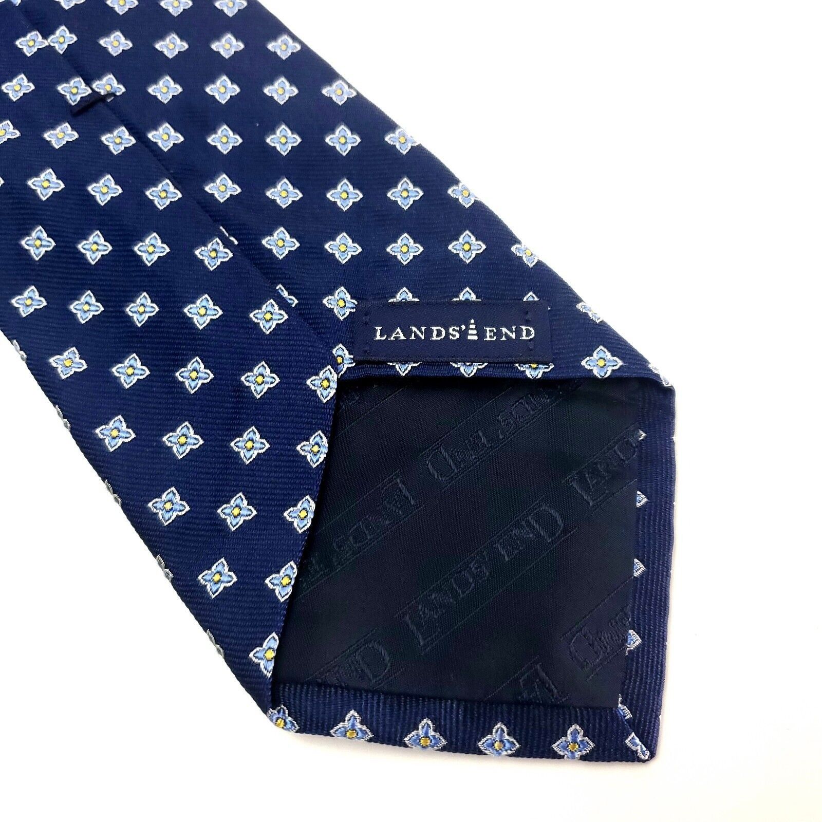 Lands' End Land's End Silk Tie Blue Woven Geometric Size ONE SIZE - 3 Thumbnail