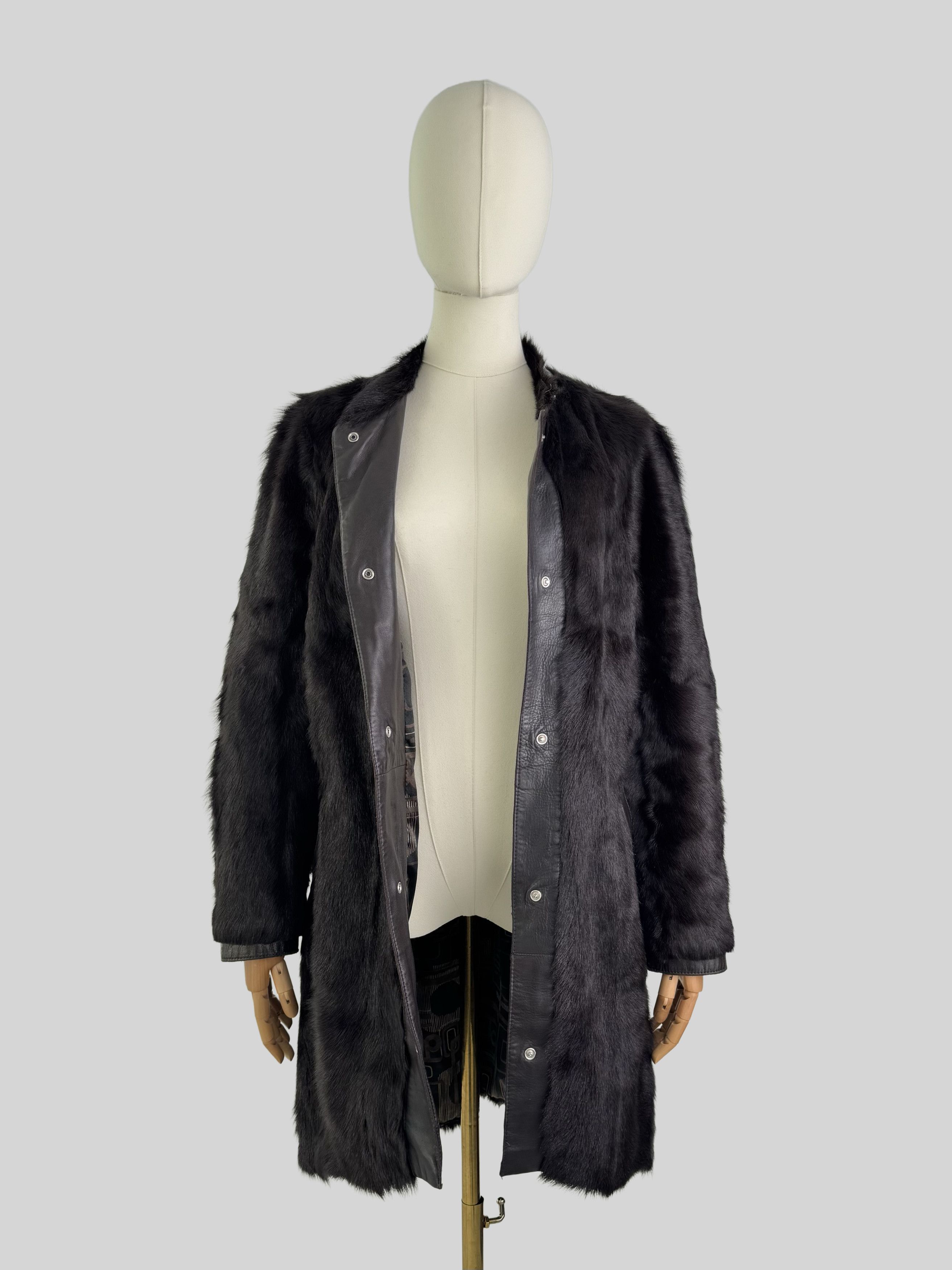 Vintage Women Vintage Real Fur Coat Dark Brown Leather Long Jacket Size S / US 4 / IT 40 - 3 Thumbnail