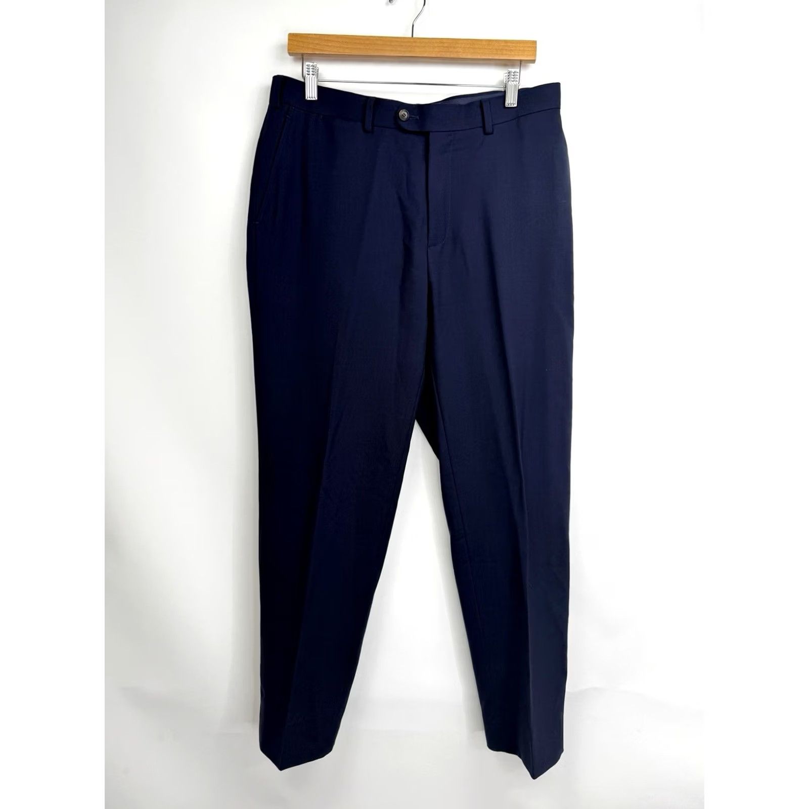 Suitsupply Suitsupply Pants Mens 36 Regular Wool Dress Pants Navy Blue 100% Wool Flat Front Zip Pockets Straight Leg City Wedding Size 36R - 2 Thumbnail