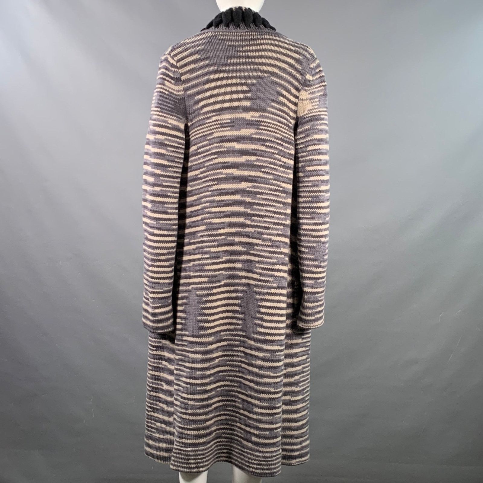 Missoni Grey Black White Cashmere Wool Stripe Open Front Cardigan Size M / US 6-8 / IT 42-44 - 4 Thumbnail