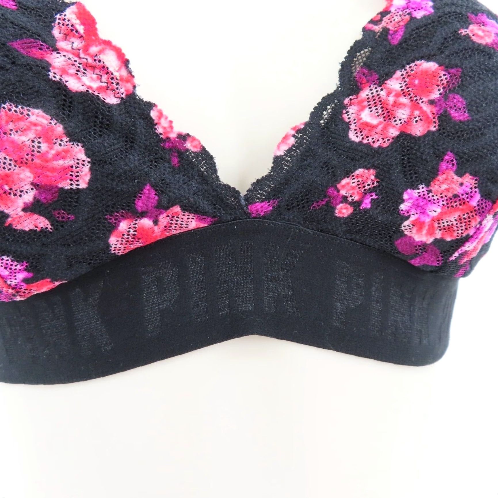 Victoria's Secret PINK Victoria's Secret Womens Small Lace Bralette Black Floral V Neck Bra S Bralette Womens Size ONE SIZE - 2 Thumbnail