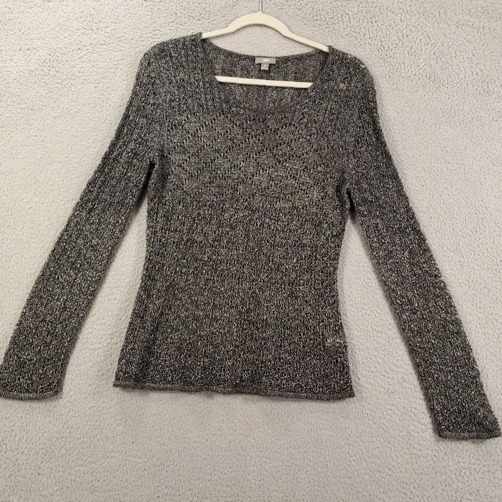 J. Jill J. Jill Wool Blend Open Knit Sweater Medium Gray Lightweight Pullover Knit Breathable Boho Classic Preppy Womens Size M / US 6-8 / IT 42-44 - 4 Thumbnail