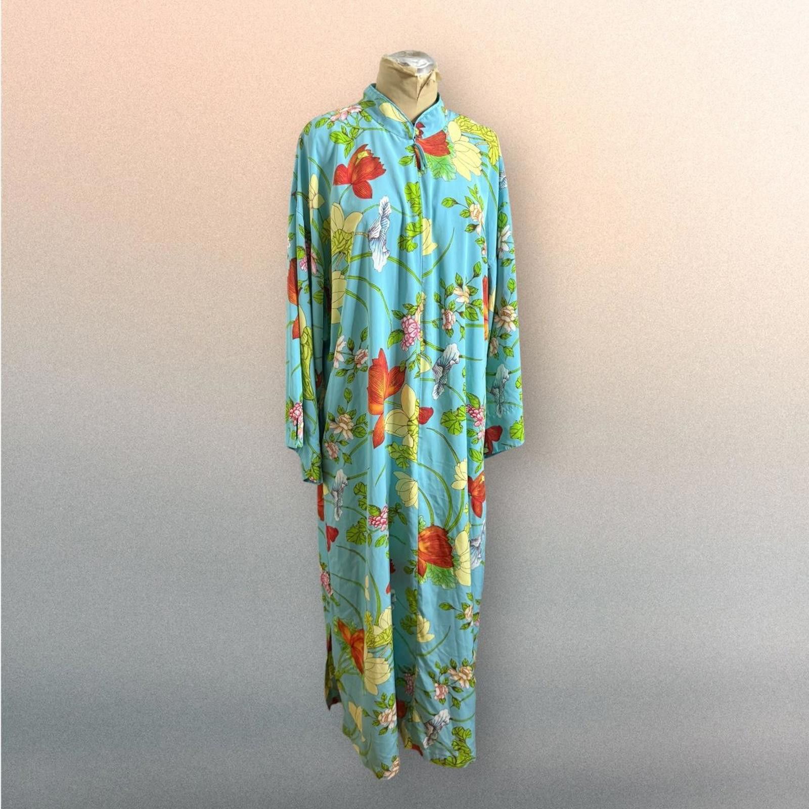 Other Natori Blue Green Floral Kaftan/Kimono Maxi Dress One Size Size ONE SIZE - 1 Thumbnail