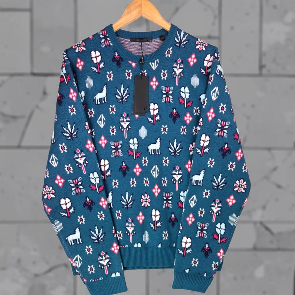 Vintage Greyson Mens Crew Neck Wool/Cashmere Blend Sweater XL Sea Green Casual All Seasons Geometric Aztec Western Theme Pullover Long Sleeve Regular Fit Size US XL / EU 56 / 4 - 1 Thumbnail