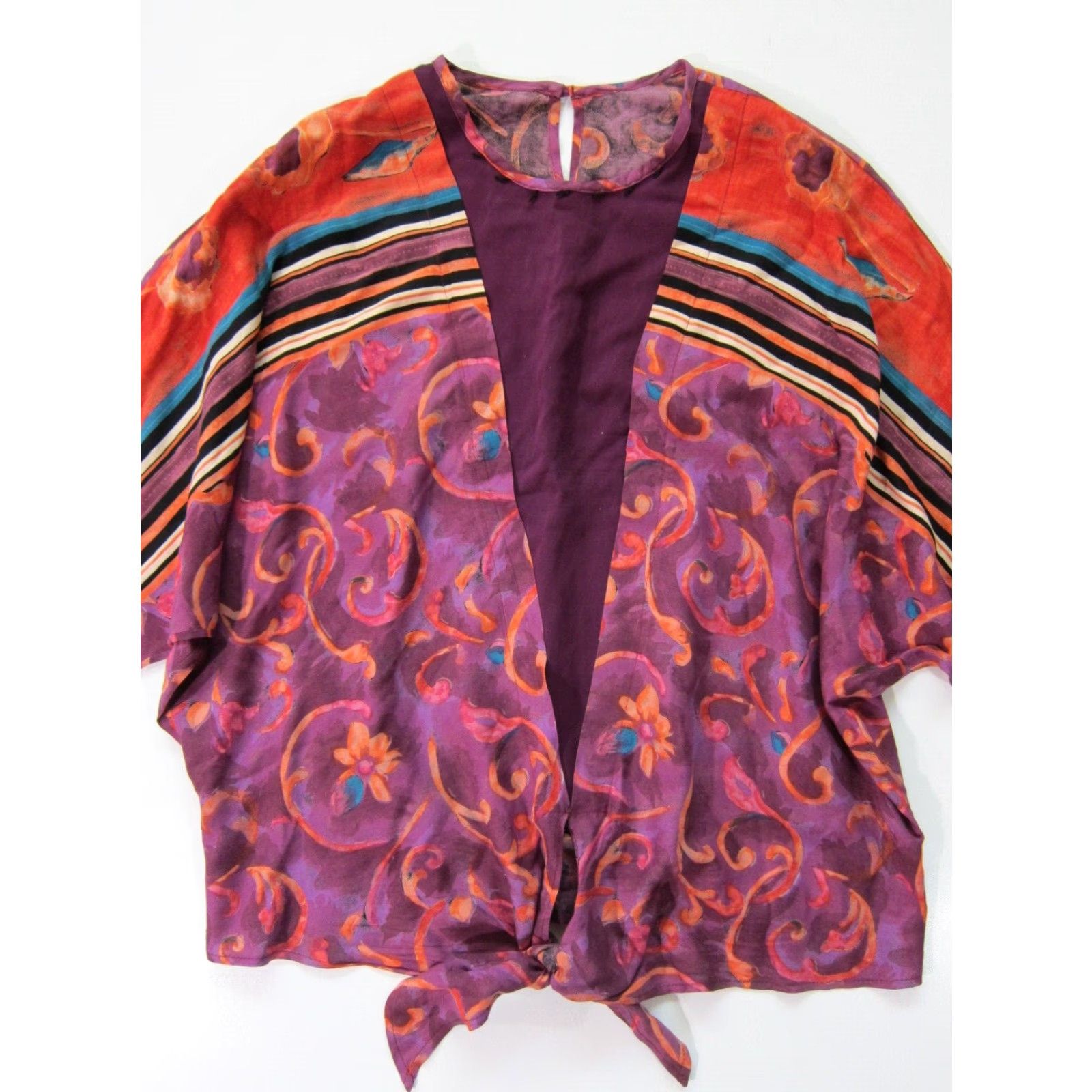 Vintage Solitaire Blouse Tunic Lagenlook Floral 100% Rayon Purple Orange 3/4 Sleeve Women Vintage L Size L / US 10 / IT 46 - 5 Thumbnail