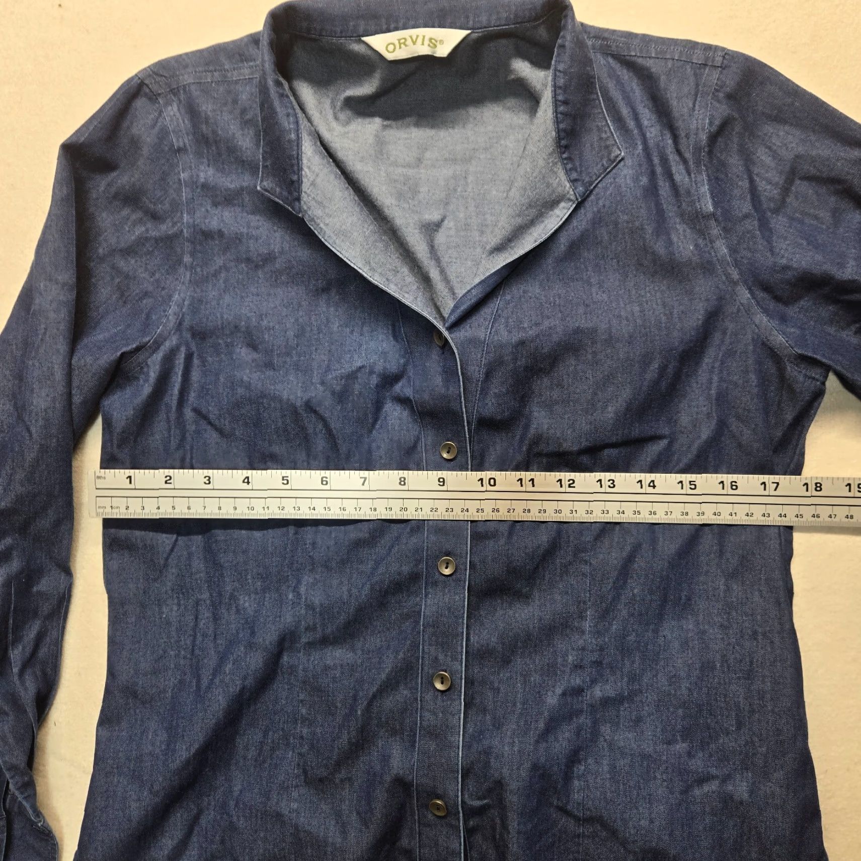 Orvis VINTAGE Orvis Solid Blue Long Sleeve Button-Up Shirt Adult Women's Size M Size M / US 6-8 / IT 42-44 - 3 Thumbnail