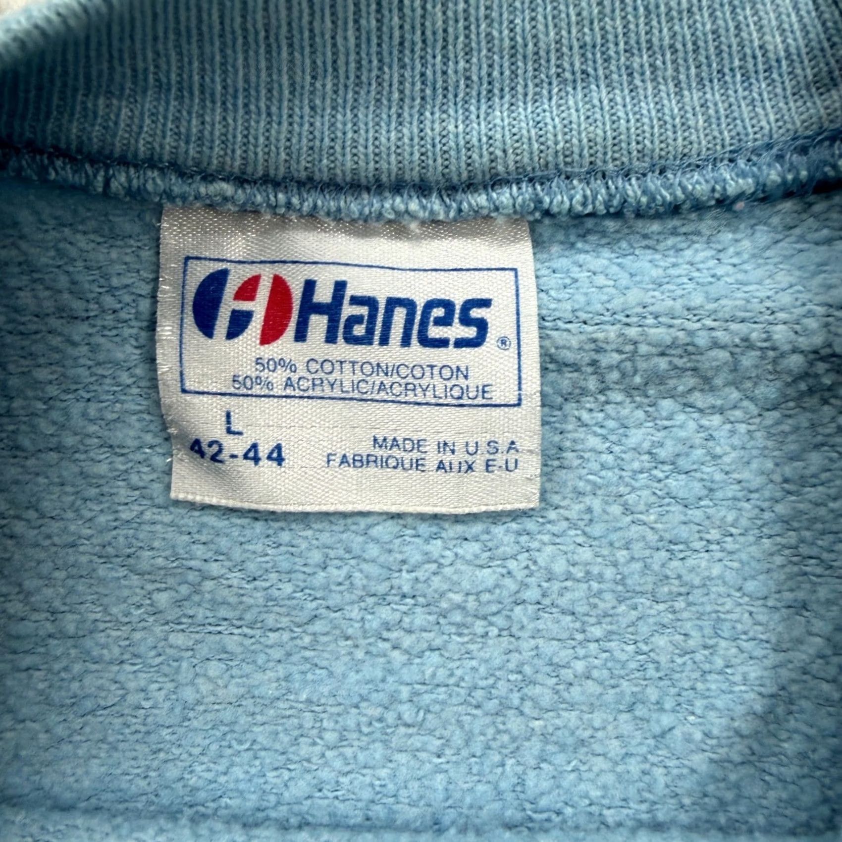 Hanes VINTAGE Hanes Sweatshirt Key West Crewneck Mens Blue Graphic Knit Pullover Long Sleeve Casual 90s USA Size US L / EU 52-54 / 3 - 3 Thumbnail