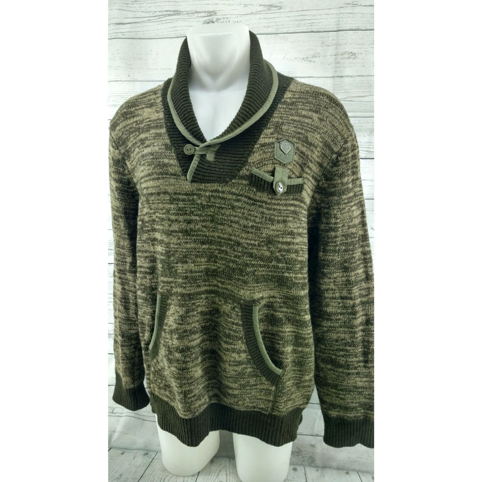 Vintage Parish Nation Sweater XL Green Shawl Neck Pockets Unisex Pullover Elbow Patch Mens Size US XL / EU 56 / 4 - 2 Thumbnail
