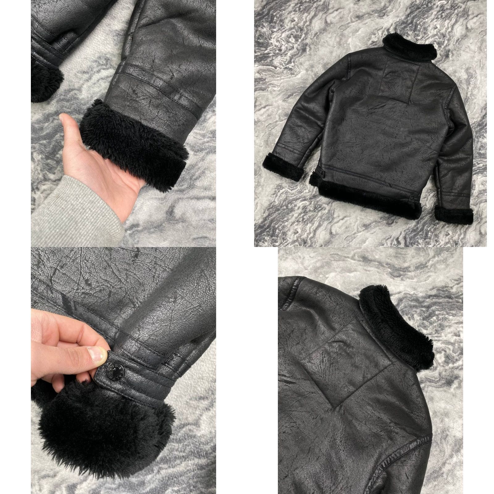 Vintage VINTAGE Alpha Industries Jacket Bomber Black M Sheepskin Zip Chest 57.5 Length 71 Shoulders 51.5 Sleeve 62 Men Regular Coat Winter Fall Spring Size US M / EU 48-50 / 2 - 9 Thumbnail