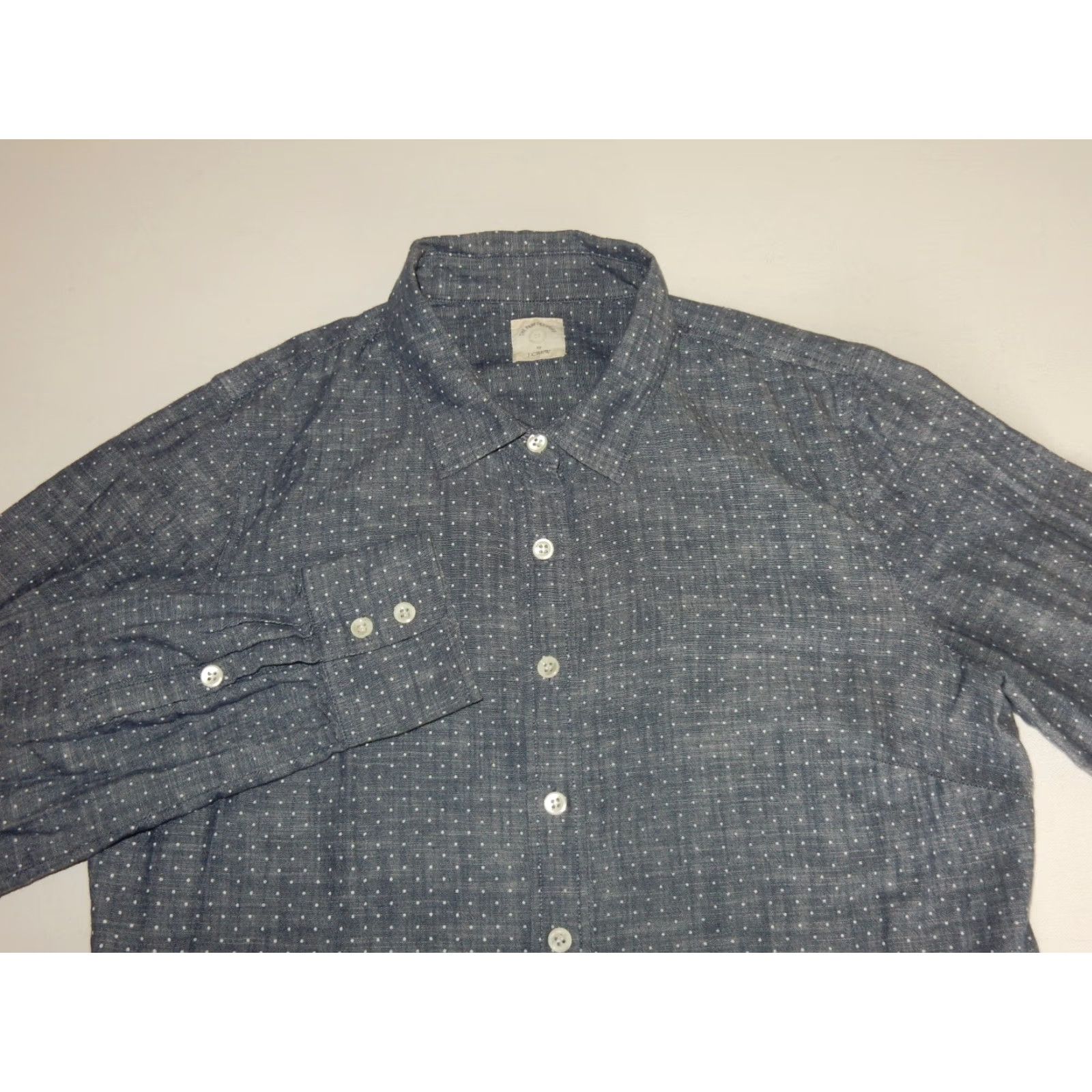 J.Crew Women's J.CREW Button-Up Shirt Long Sleeve Polka Dot Chambray Blue Size S, Shirt, Women, 27 Inch Length, 19.5 Inch Chest, Button Front, Vintage? Size S / US 4 / IT 40 - 2 Thumbnail