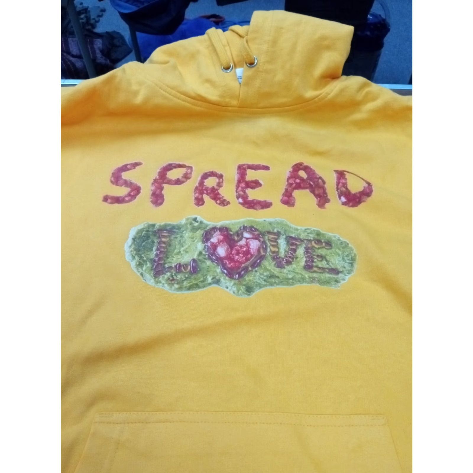 Vintage Spread Love Hoodie Unisex Adults L Yellow Graphic Print Pullover 42" X 30" New Independent Trading Co. Size US L / EU 52-54 / 3 - 2 Thumbnail