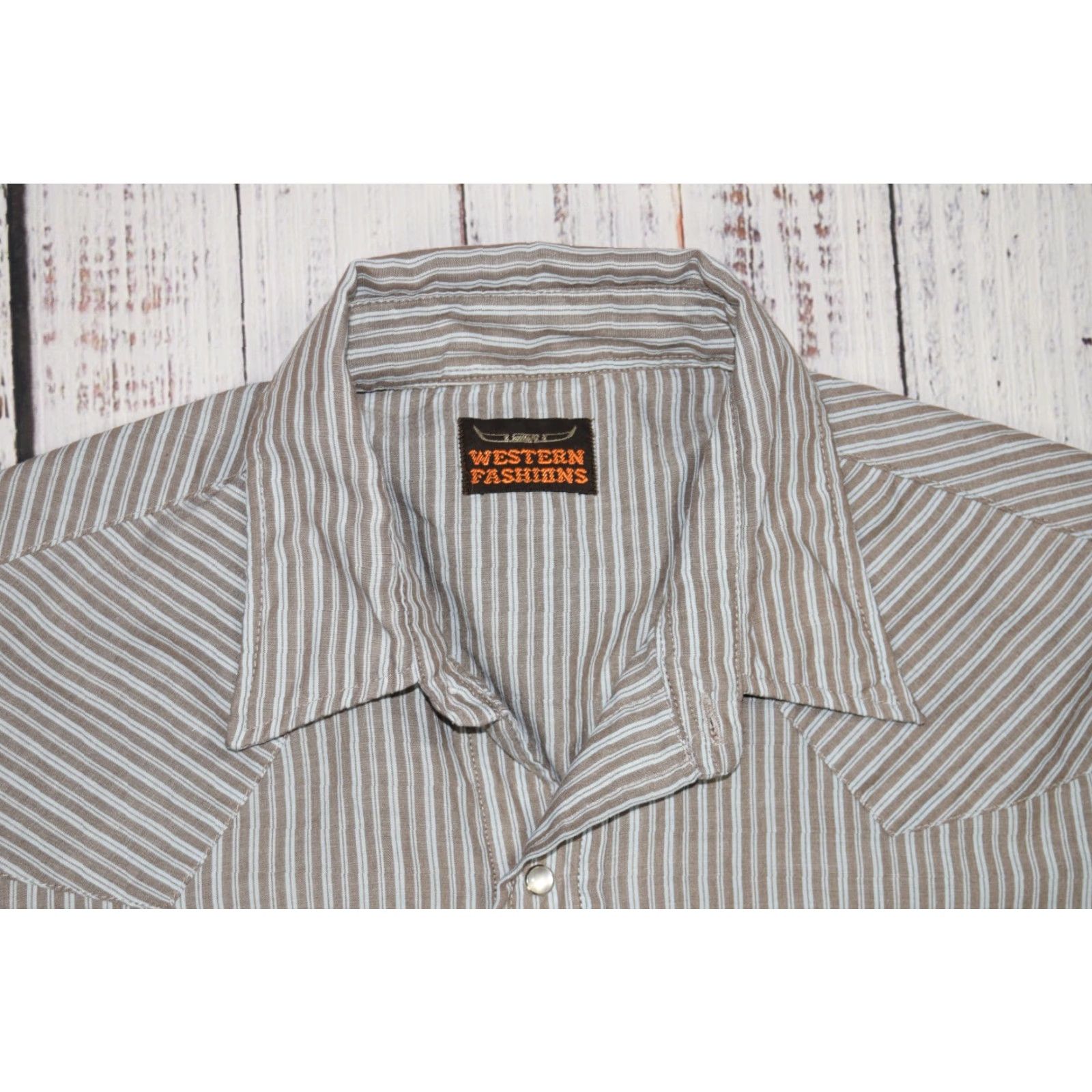 Wrangler VINTAGE Wrangler Western Shirt XL Brown Striped Cotton Blend Long Sleeve Snap Button-Up Cowboy Cut Men’s Regular Collar Western Theme Size US XL / EU 56 / 4 - 4 Thumbnail