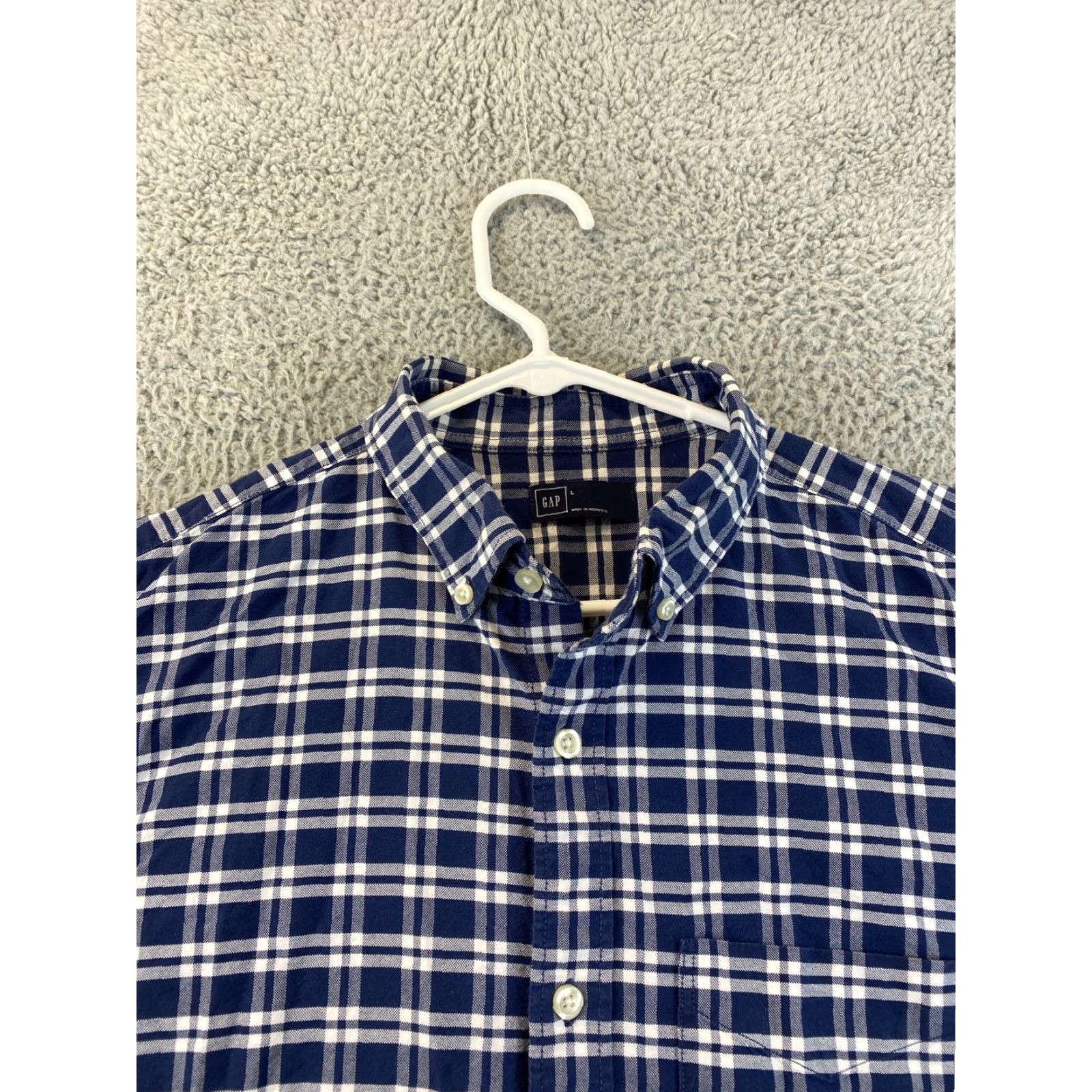 Gap Gap Shirt Men Large Blue Check Plaid Pocket Button-Up Casual Dress Shirt (Regular) Size US L / EU 52-54 / 3 - 3 Thumbnail