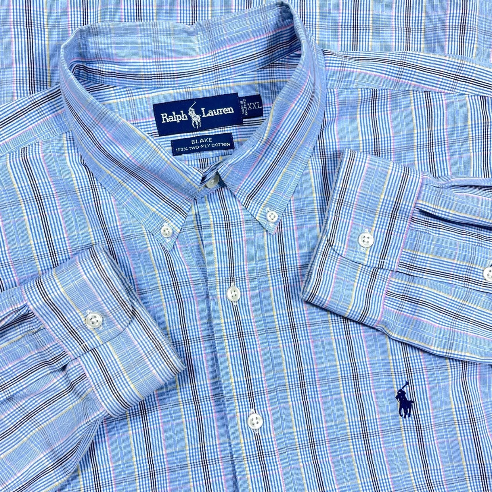 Ralph Lauren Ralph Lauren Shirt Men 2XL Blue Plaid Button-Up Blake Blake Two Ply Poplin Dress Button-Front Casual Size 48R - 2 Thumbnail