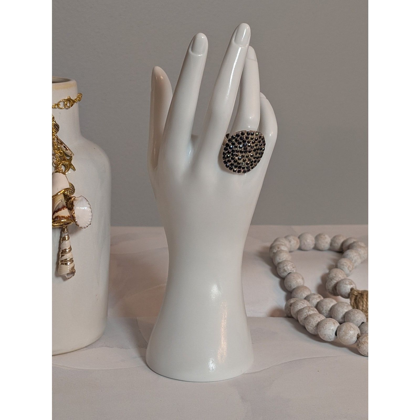 Vintage VTG 1980s Silver-Tone Black Rhinestone Statement Ring SZ 8 Size ONE SIZE - 3 Thumbnail