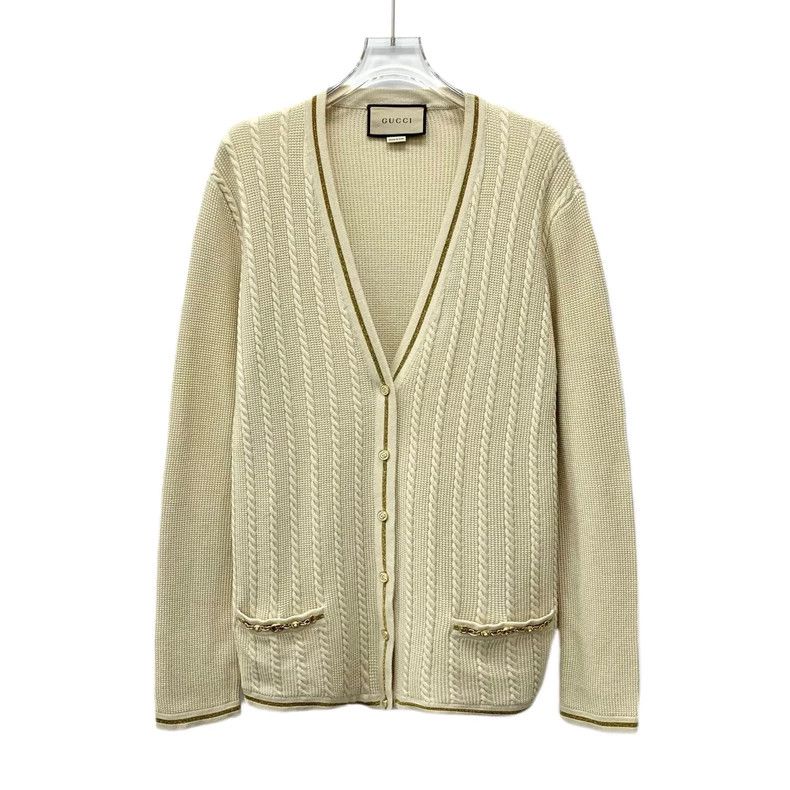 Gucci Gucci Beige wool V-neck single-breasted long-sleeved knitte Size S / US 4 / IT 40 - 1 Thumbnail