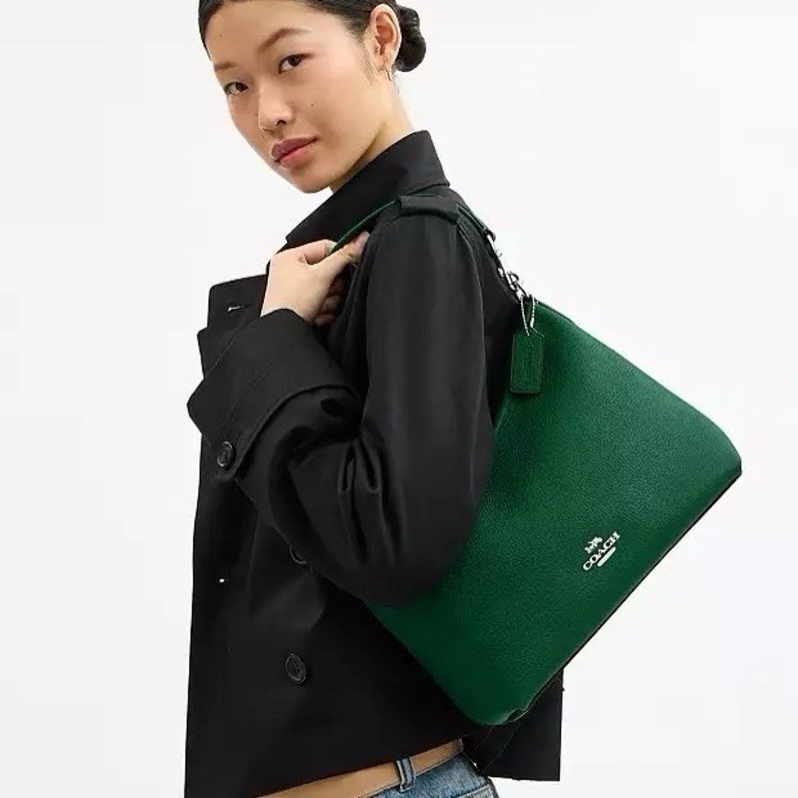 Coach NWT COACH CR148 Laurel Shoulder Bag Soft Leather SV/SHAMROCK Size ONE SIZE - 7 Thumbnail